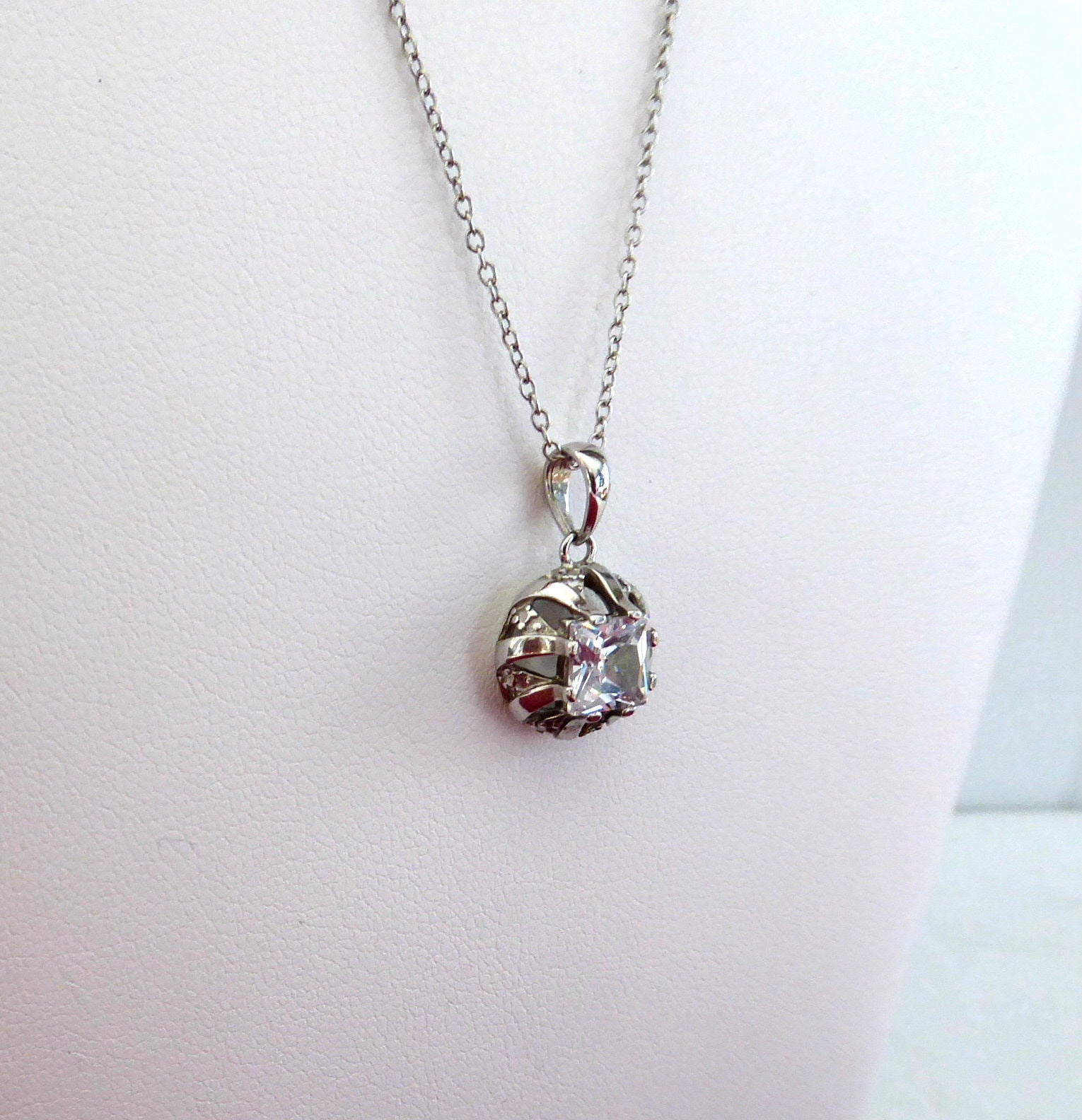 Princess Cut Square CZ Diamond Pendant Necklace - Sterling Silver Chain Jewelry for Women - Perfect for Weddings, Parties & Everyday Elegance