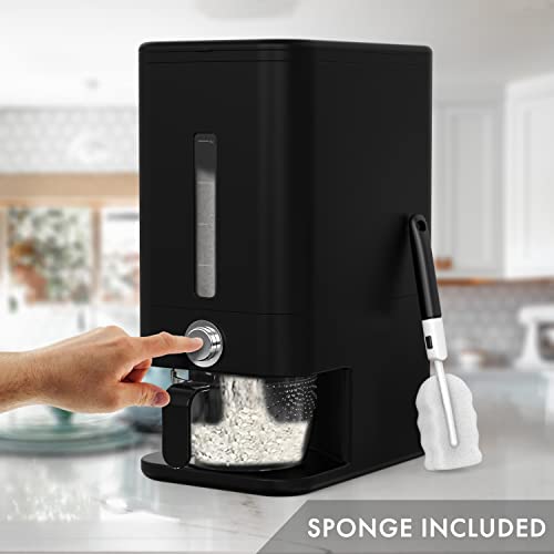 26.5lbs Rice Dispenser with Measuring Cup & Scoop - Airtight BPA-Free Rice Storage Container for Kitchen Pantry Organization - Perfect for Rice, Cereal, Grains & Bulk Food Storage (Black) - Ideal for Home Kitchens, Restaurants & Meal Prep