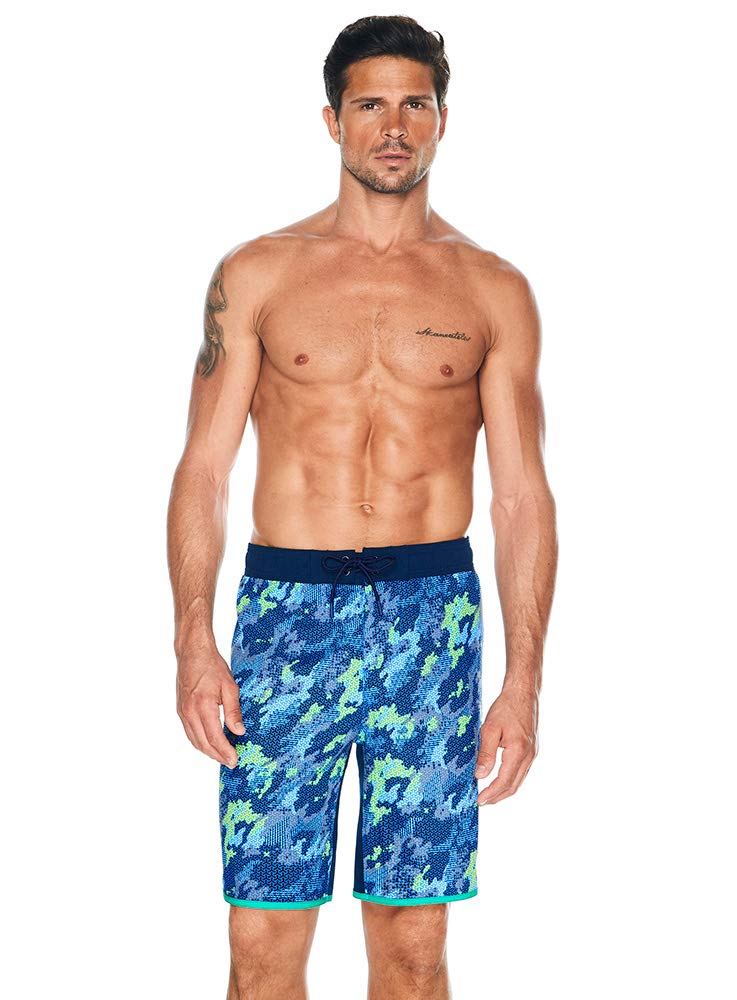**Reebok Men's Jacquard Swim Board Shorts - Quick-Dry, Comfortable Swim Trunks for Beach, Pool & Surfing - Blue, Medium**