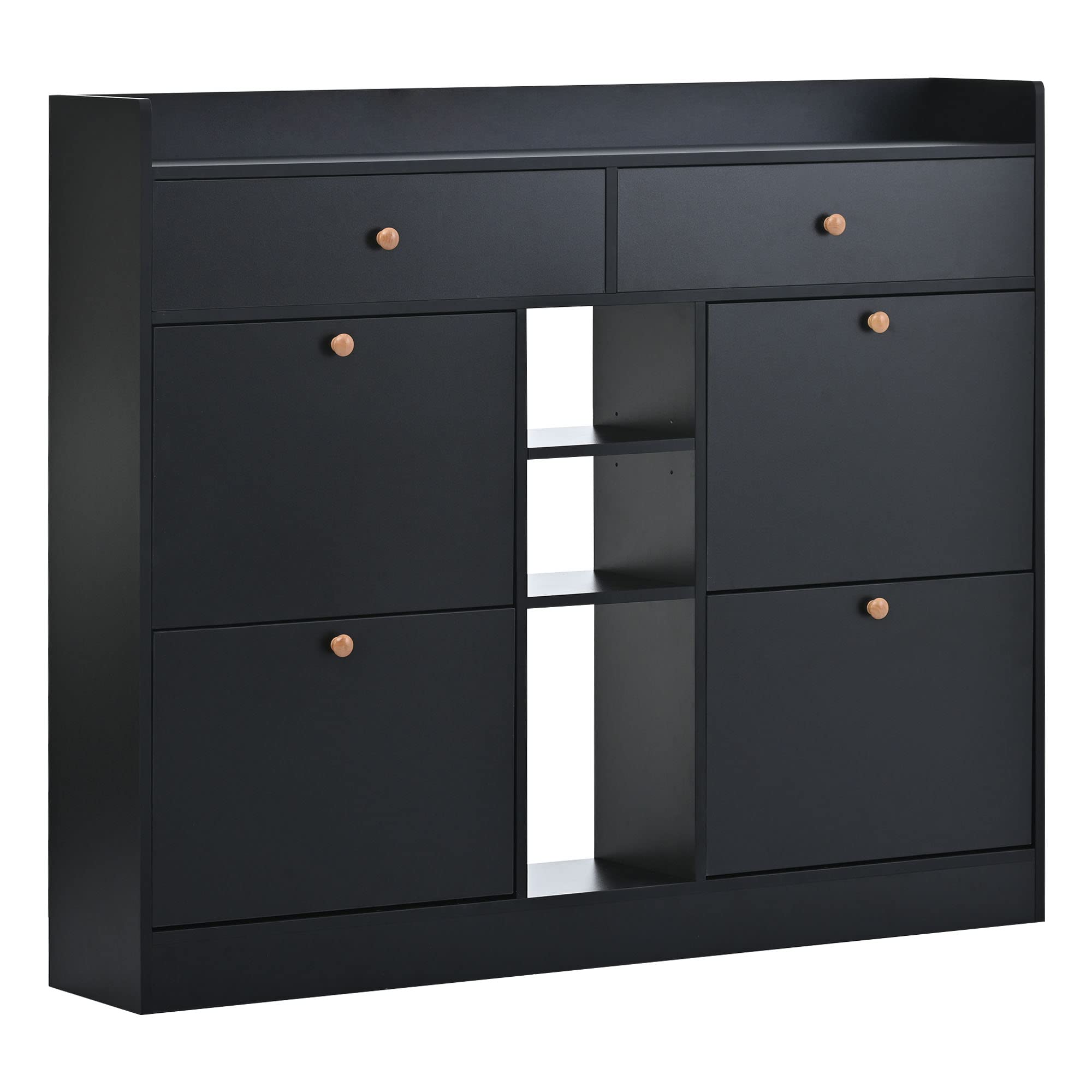 4-Tier Shoe Cabinet with Flip Drawers - Freestanding Shoe Storage Organizer for Entryway, Hallway & Closet - Space Saving Black Shoe Rack for Sneakers, Boots & Sandals - Perfect for Small Apartments & Mudrooms