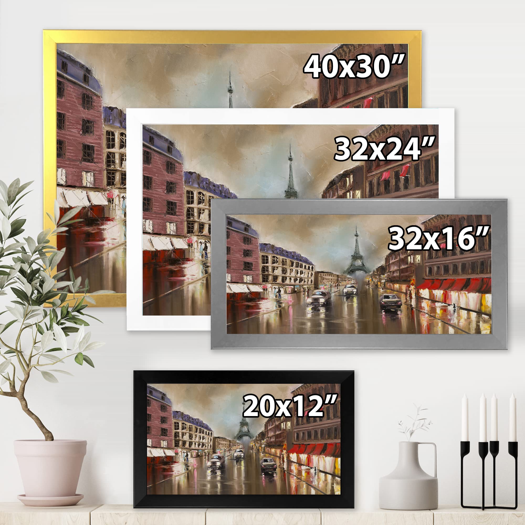 Gray Paris Quiet Rainy Street Traditional Framed Wall Art - Perfect for Living Room, Bedroom & Office Decor