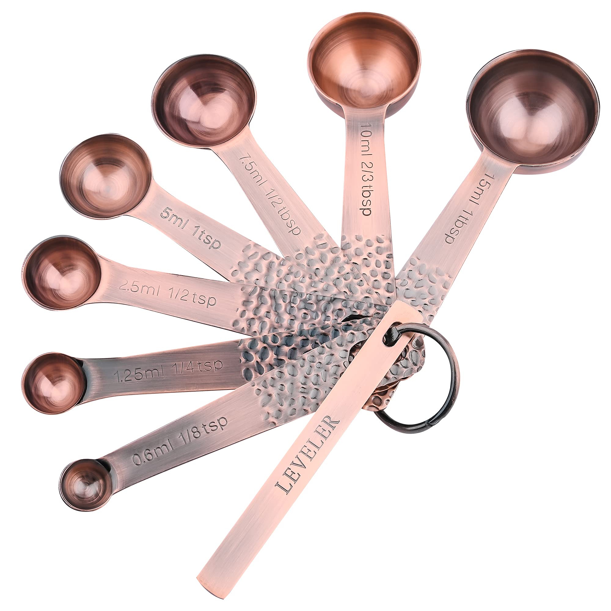 Premium 7-Piece Copper Measuring Spoons Set with Leveler - Stainless Steel Baking & Cooking Measurement Tools - Ideal for Baking, Cooking & Meal Prep - Perfect Kitchen Gift Set