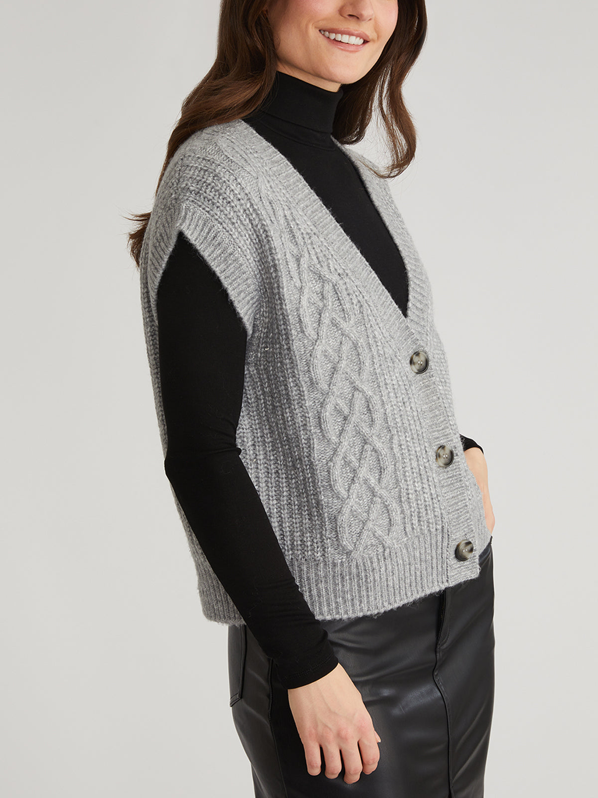Paige Women's Button Front Cable Knit Vest - Stylish & Cozy Winter Layering Piece for Casual Outfits & Office Wear