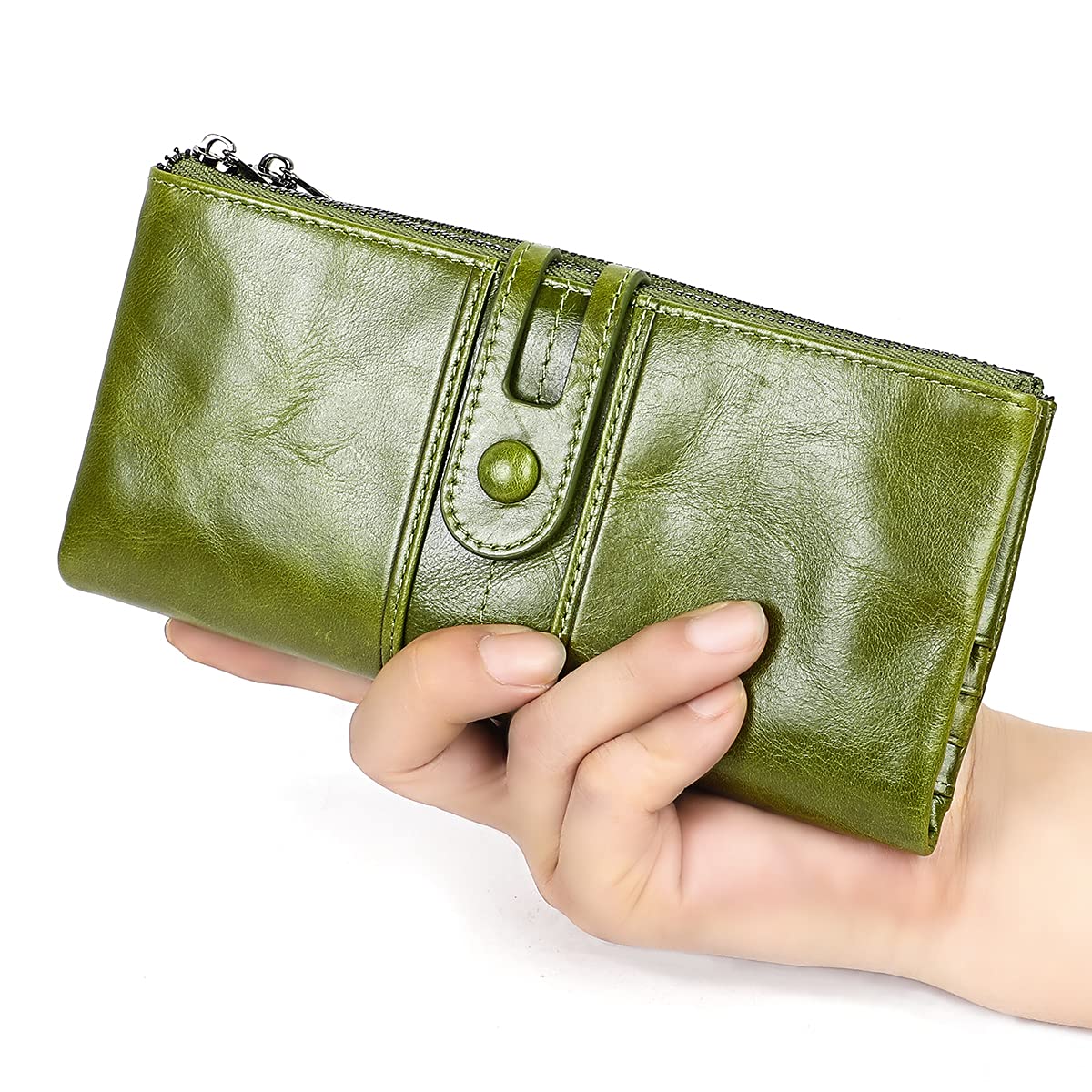Genuine Leather Wallet for Women - Slim RFID Blocking Card Holder with Zipper Coin Pocket & Checkbook Organizer | Perfect for Everyday Use, Travel, and Gift Giving