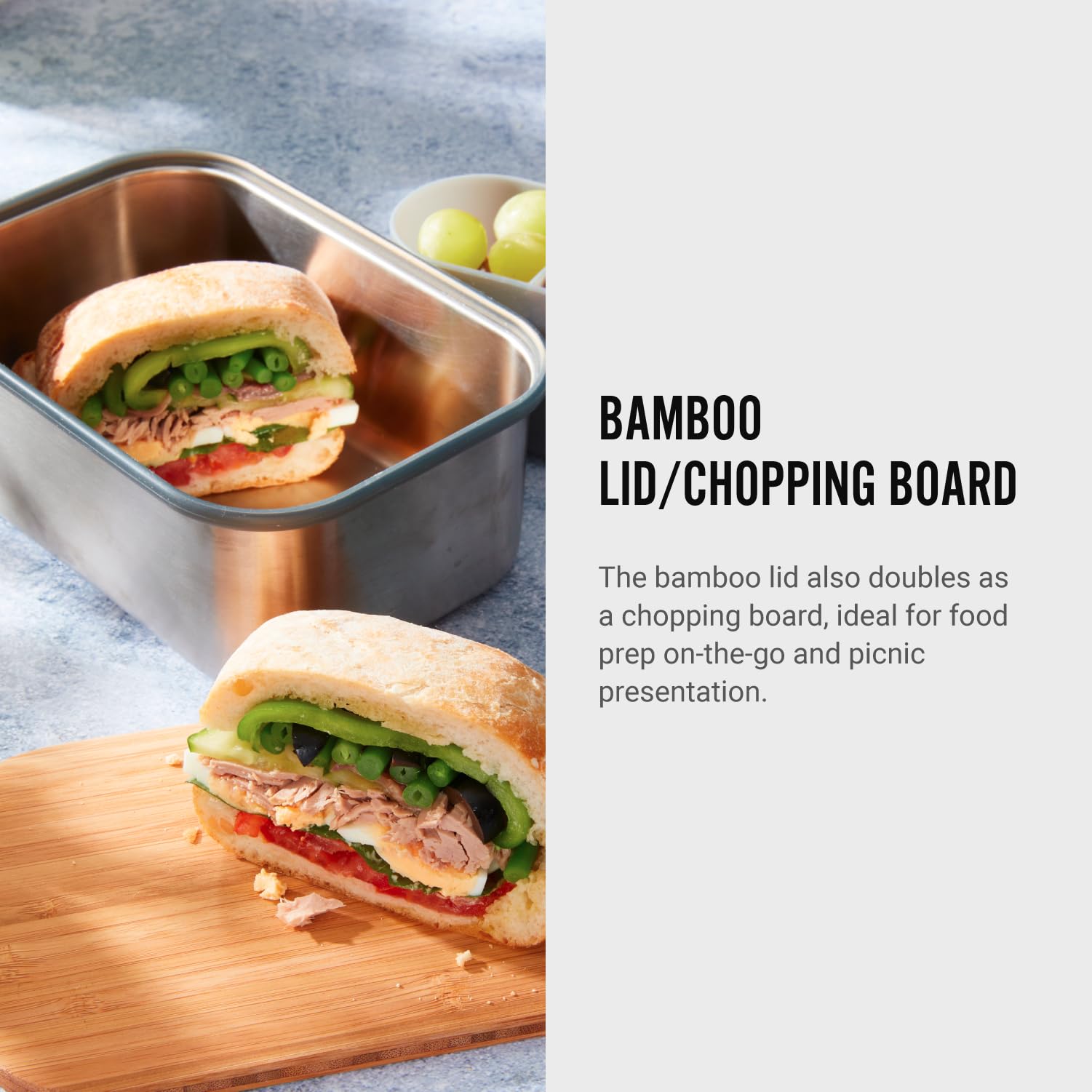 BLACK + BLUM Stainless Steel Sandwich Box Large - Eco-Friendly Plastic-Free Meal Prep Lunch Container with Bamboo Lid (42 oz / 1.25L) - Perfect for Office Lunch, Picnics & Sustainable Food Storage