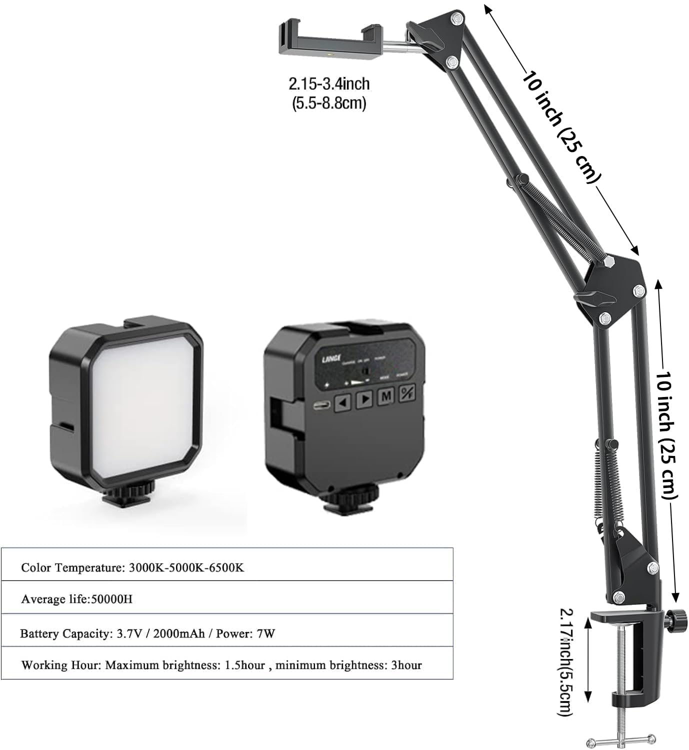 Adjustable Overhead Phone Mount with Articulating Arm & LED Light - Flexible Phone Stand for Live Streaming, Video Recording, TikTok, YouTube, Cooking & DIY Projects - Perfect for Content Creators, Vloggers & Home Chefs