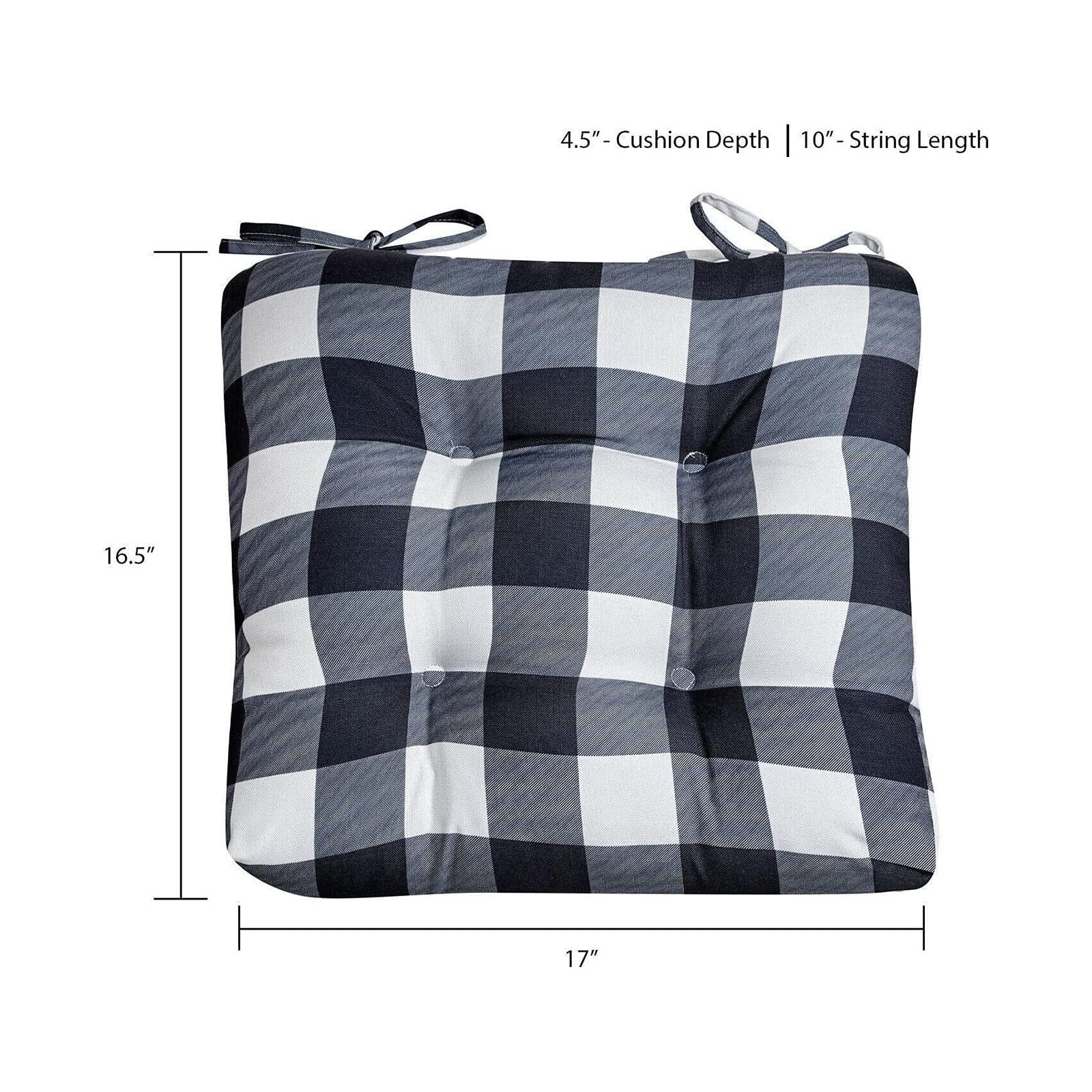2-Pack Black and White Buffalo Check Chair Pads with Ties - Comfortable Kitchen & Dining Chair Cushions for Indoor and Outdoor Use - Perfect for Patio, Deck, and Breakfast Nook Seating