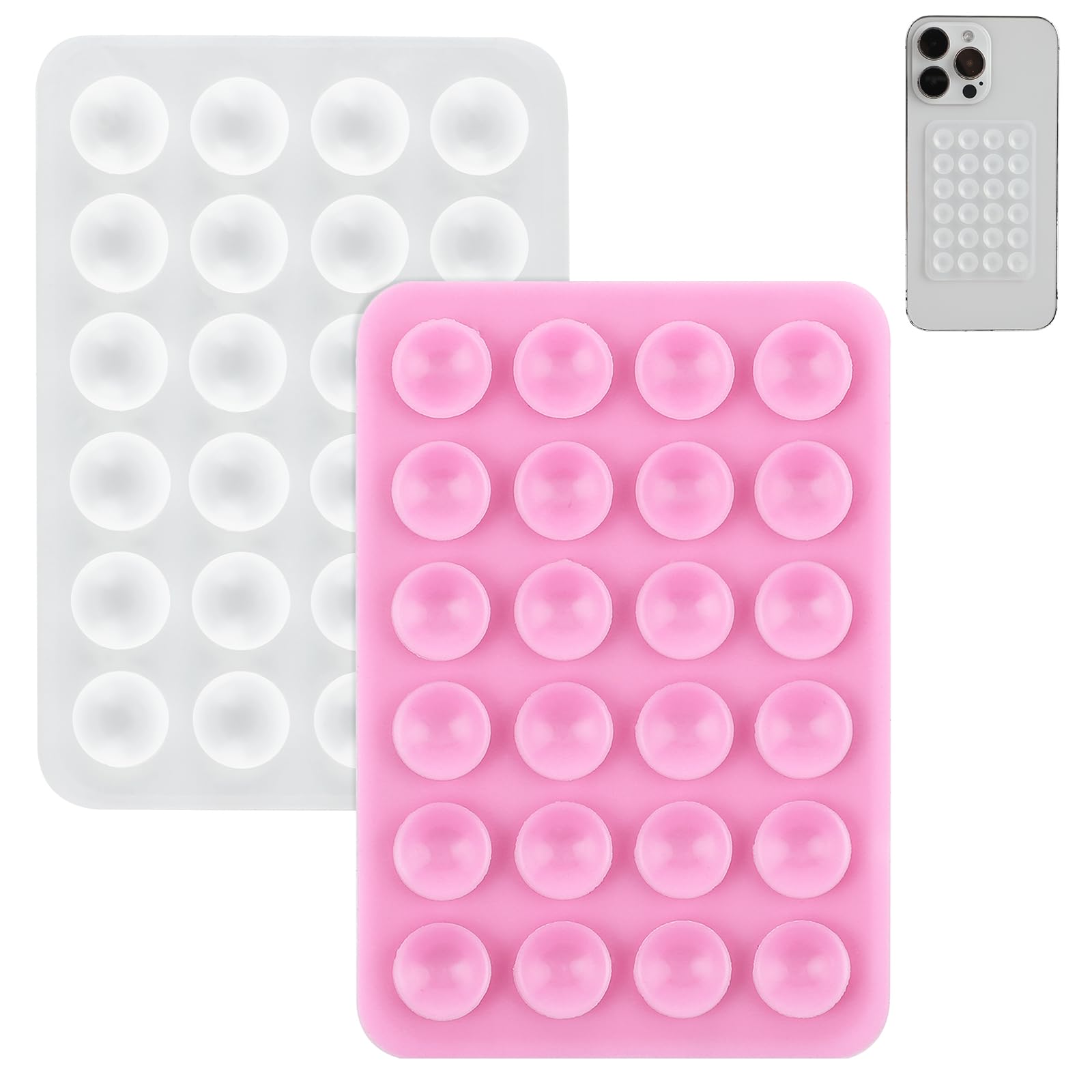 2PCS Non-Slip Silicone Suction Cup Phone Holder, Clear & Pink Sticky Grip for Hands-Free Shower Mirror Mount, Fidget Mirror for Selfies & Videos, Perfect for Bathroom, Car, and Home Use