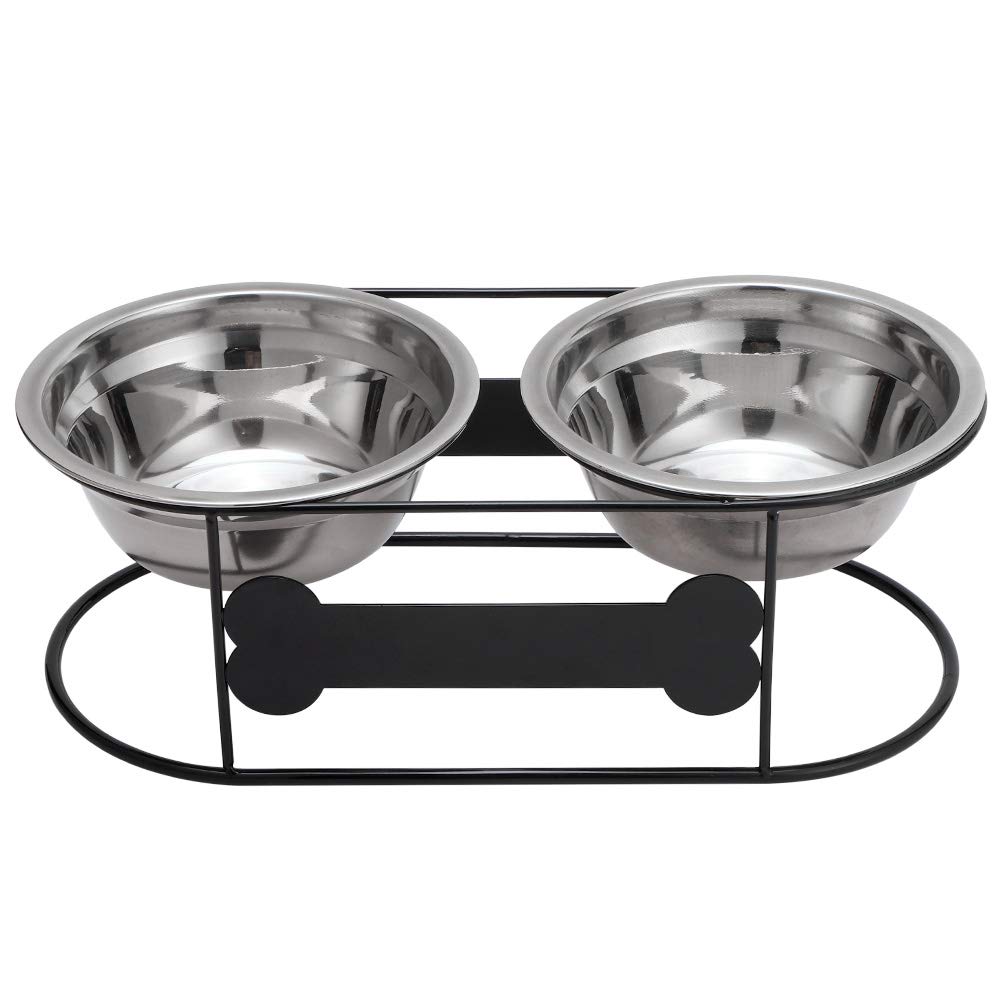 BINGPET Elevated Dog Feeder - Adjustable Height Raised Dog Bowl Stand with Double Stainless Steel Pet Food & Water Bowls - Bone Design & Arc Wire Frame for Small Medium Large Dogs and Cats - Perfect for Kitchen, Living Room or Outdoor Feeding Station