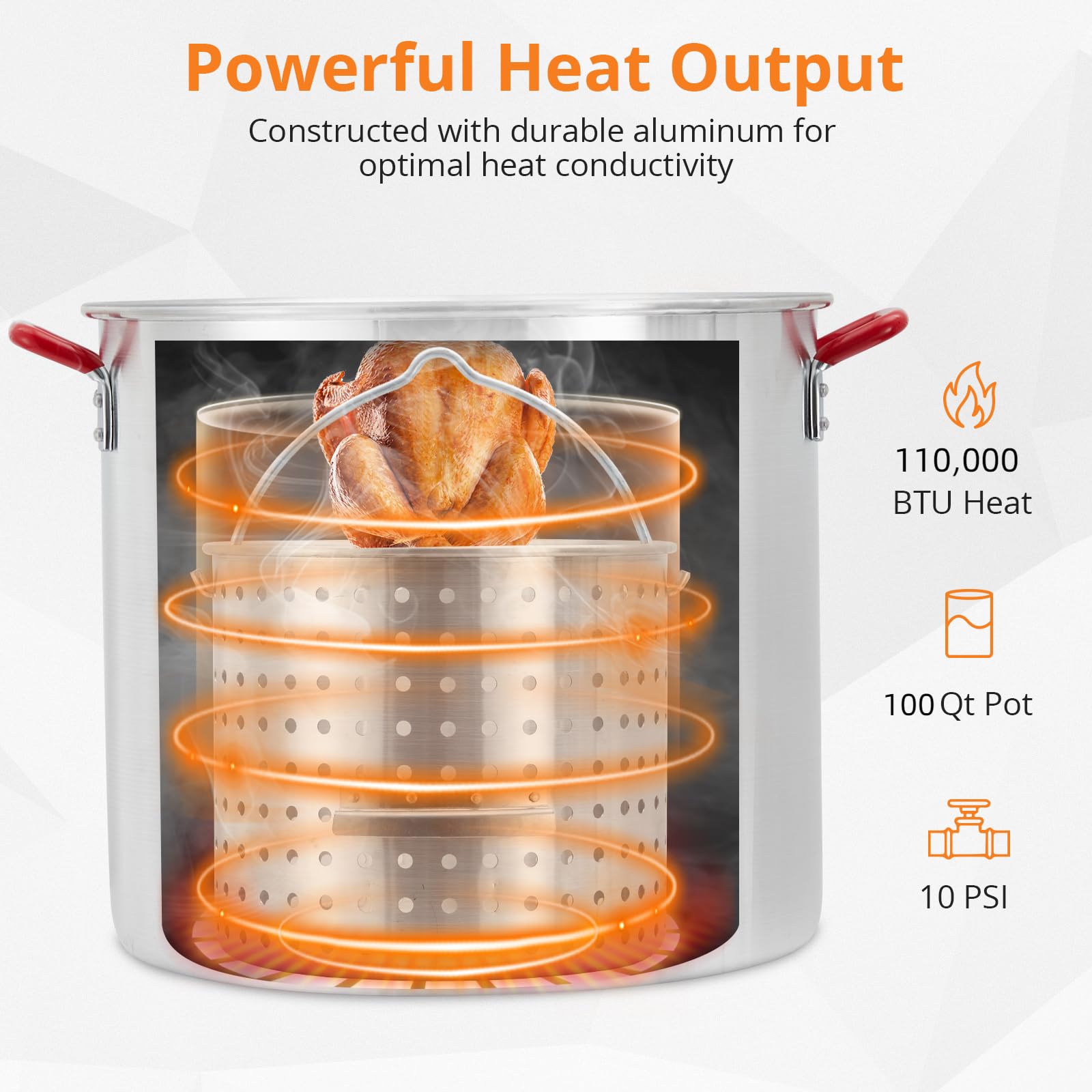 **100 Qt Outdoor Seafood Boil Pot with Basket & Burner – Aluminum Propane Fish Fryer, Crab & Crawfish Boiler, 110,000 BTU, 10 PSI Regulator – Perfect for Backyard Cooking, Camping, and Large Gatherings**