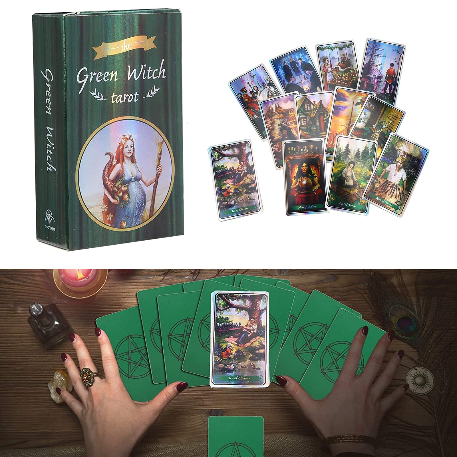 Yitengteng 78-Card Tarot Deck for Beginners - Cute English Fortune Telling Cards for Adults & Kids - Holographic Divination Game Set - Perfect for Meditation, Spiritual Guidance & Party Entertainment