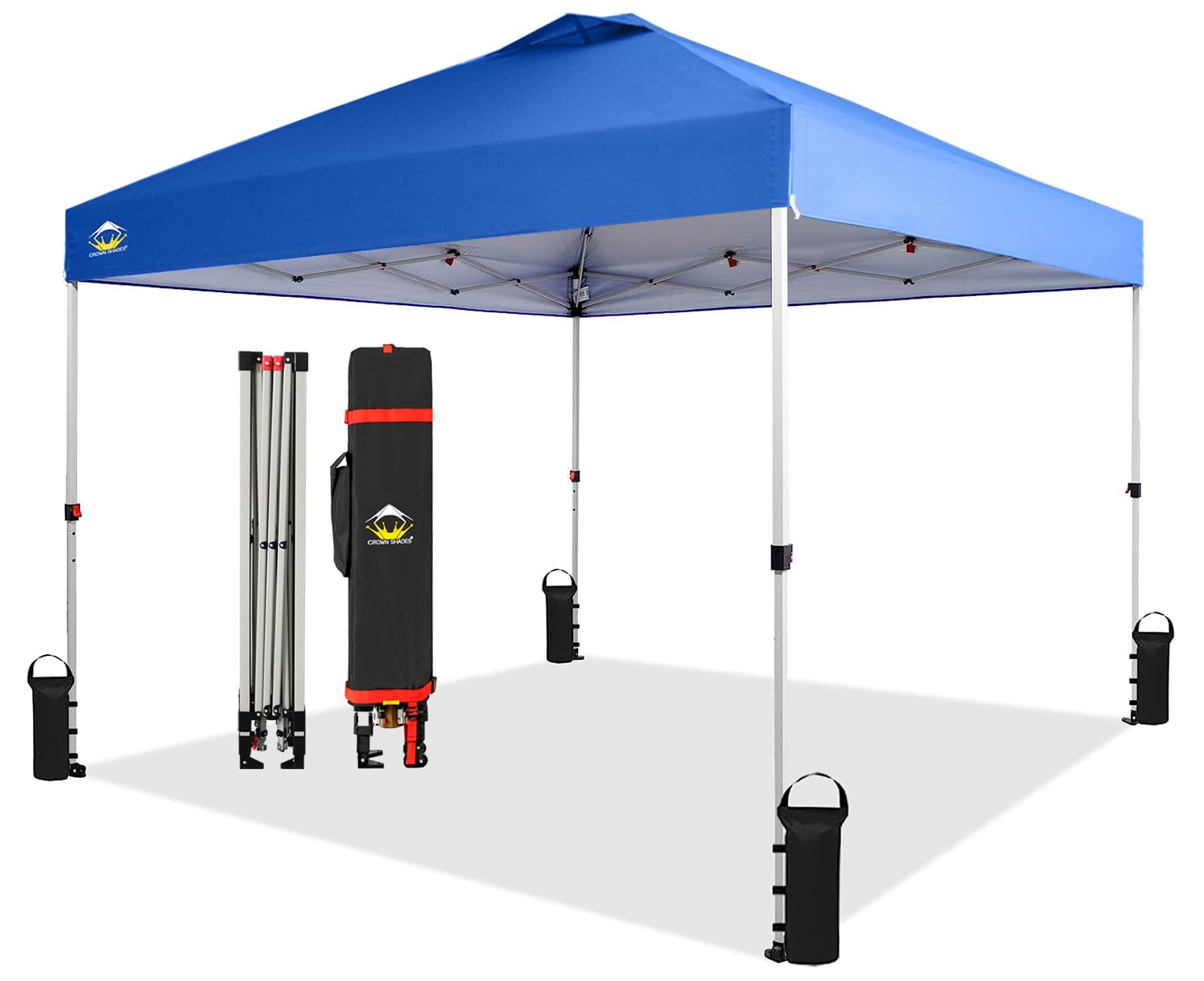 CROWN SHADES 10x10 Pop Up Canopy Tent - Instant Setup Beach Sun Shelter with Carry Bag - Portable Outdoor Shade for Camping, Backyard Parties, Picnics & Tailgating - Silver Coated UV Protection & Blue Frame Gazebo