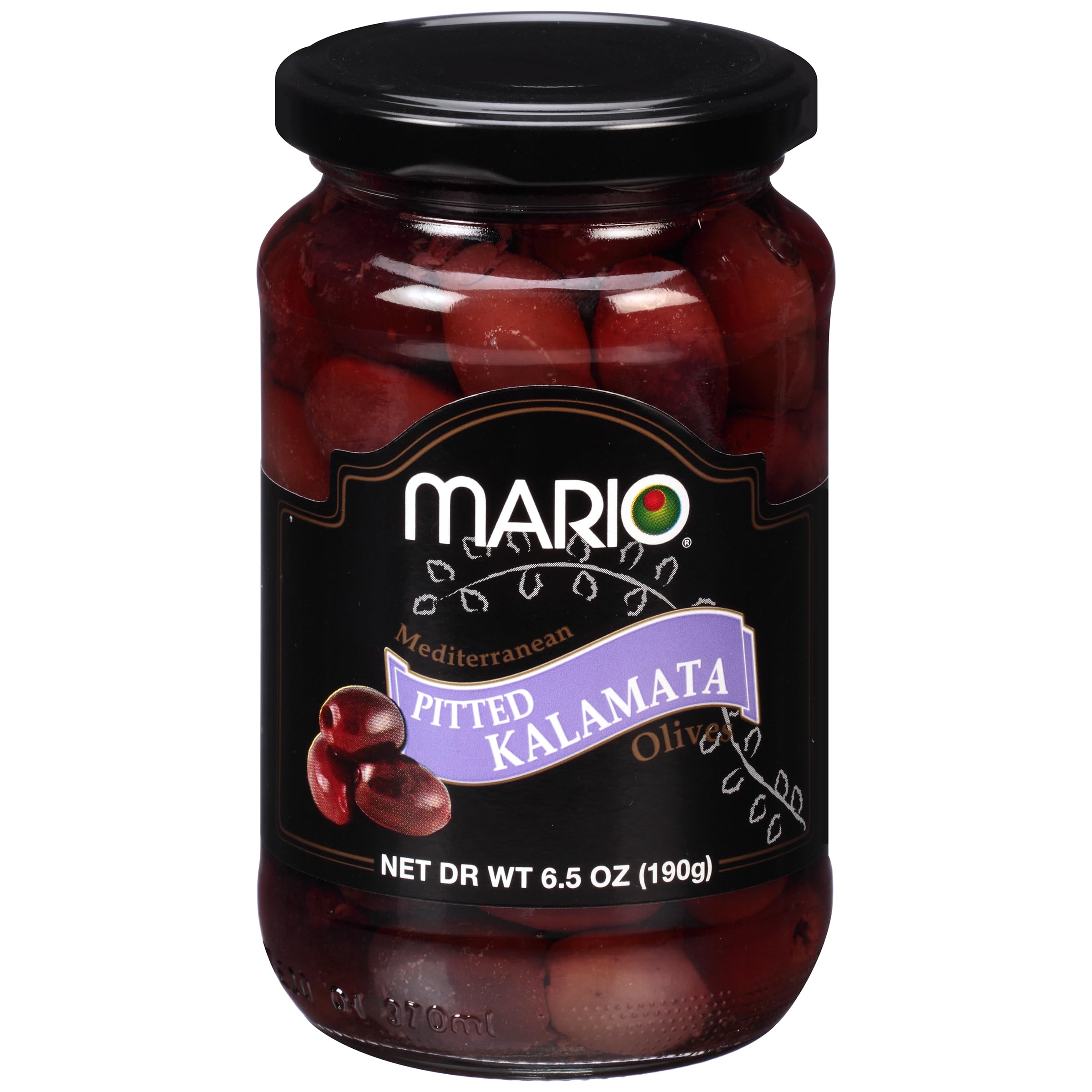 Premium Pitted Kalamata Olives - Mario Camacho Foods Mediterranean Gourmet Olives, 6.5oz Jar - Perfect for Salads, Charcuterie Boards & Greek Recipes