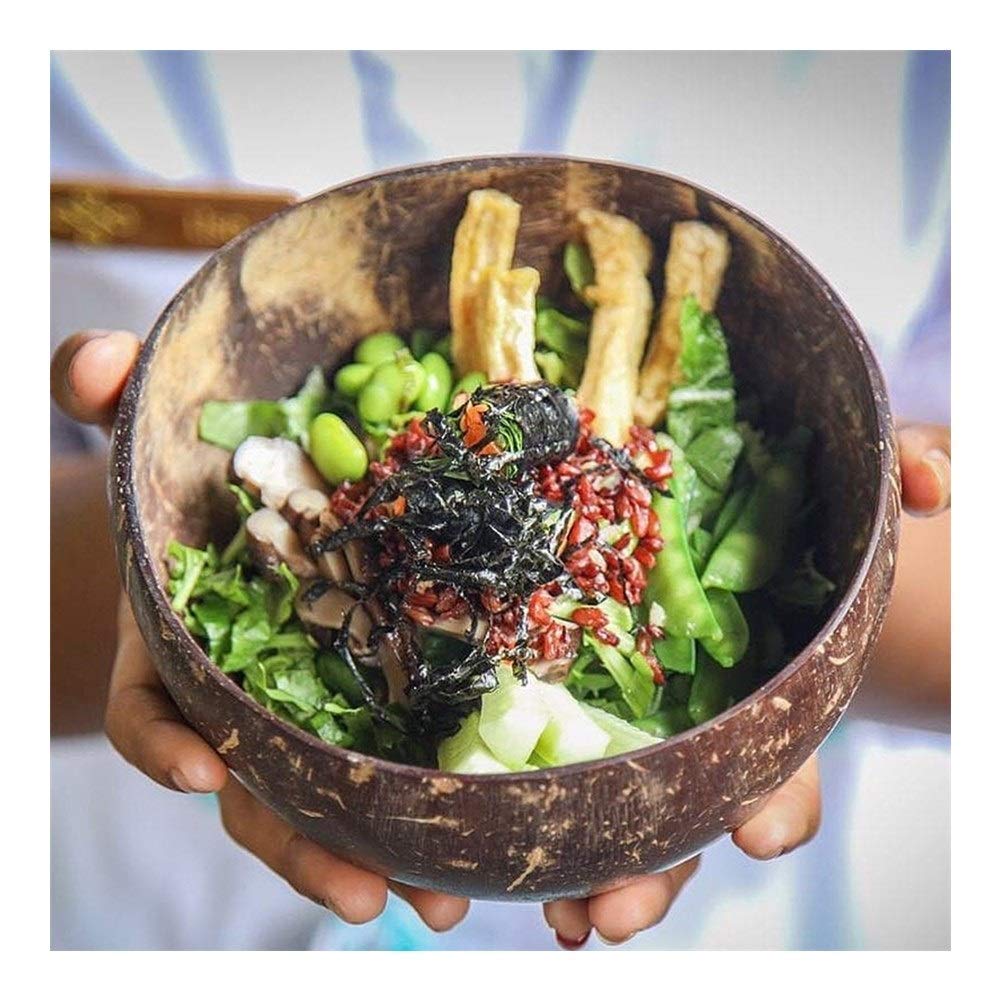 Natural Coconut Shell Salad Bowl - Hand Polished Eco-Friendly Soup & Smoothie Bowl Set with Spoon & Fork - Perfect for Healthy Meals, Snacks, Parties & Kitchen Decor