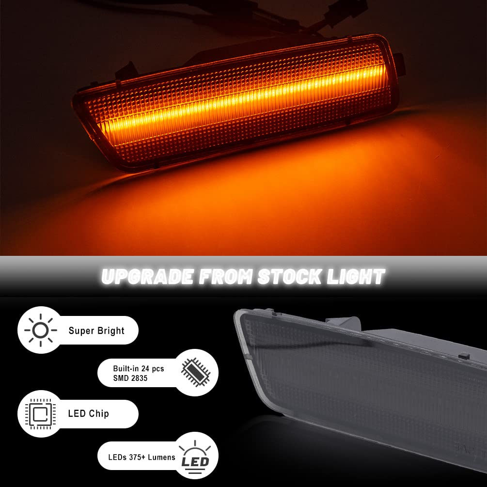 Amber LED Front Side Marker Lamps for 2006-2009 VW MK5 Golf/GTI/Rabbit, 2005-2010 Jetta & 2008 R32 - Smoked Lens Turn Signal Light Kit | Enhanced Visibility & Style Upgrade for Night Driving & Custom Car Look