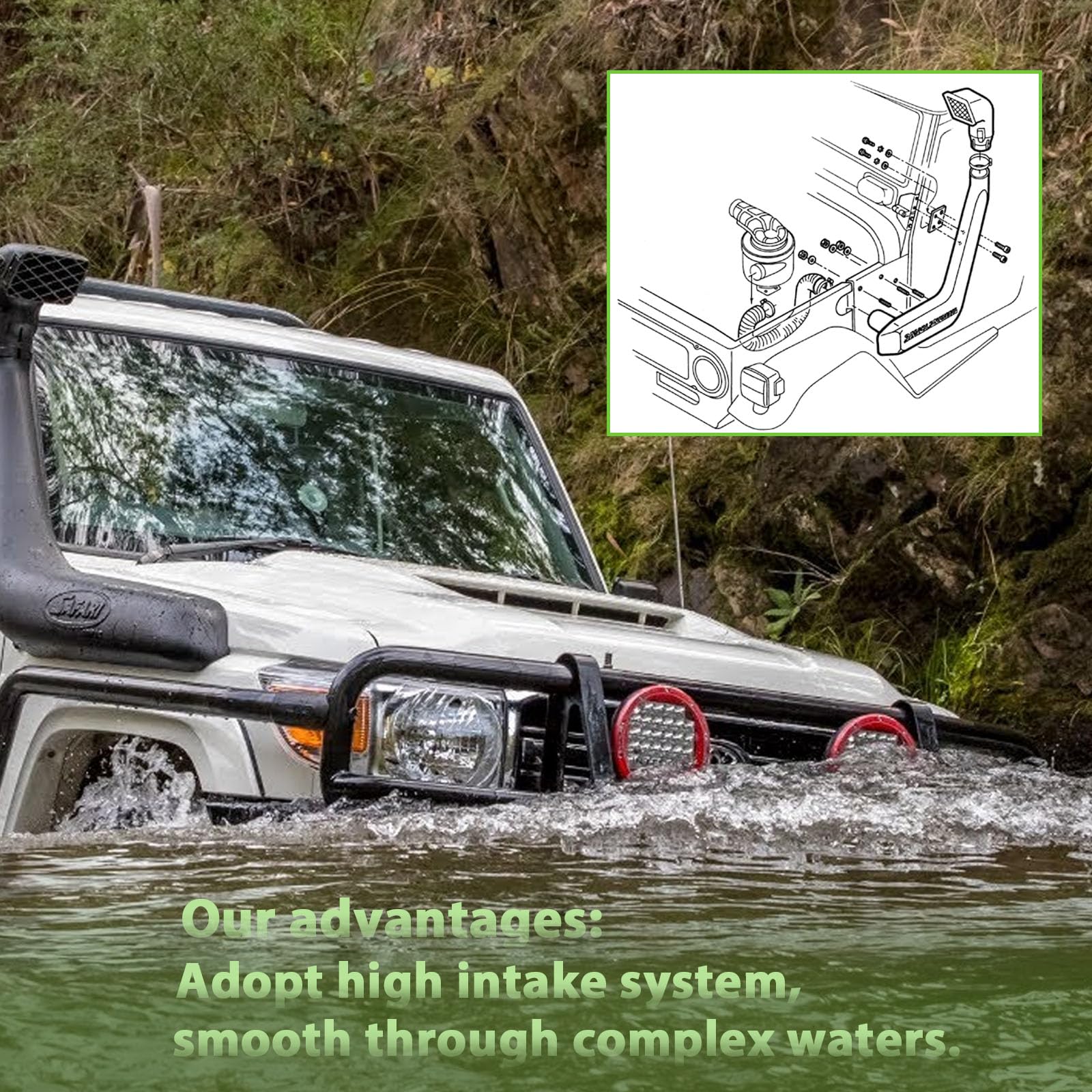 SCITOO Cold Air Intake Snorkel Kit for Mitsubishi Pajero/Montero MK2 (1990-1997) - Black Off-Road Air Ram Intake System - Perfect for 4x4 Adventure & Water Crossing