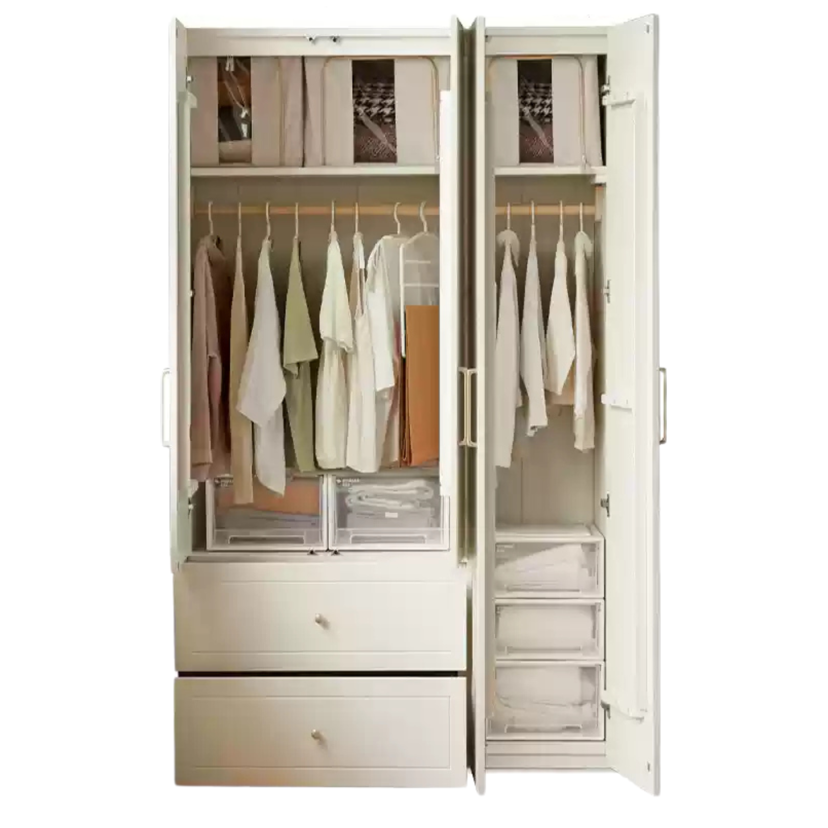 French Cream Pine Solid Wood Wardrobe - Elegant Bedroom Storage for Clothes & Accessories | Perfect for Master Bedroom, Guest Room & Walk-In Closets