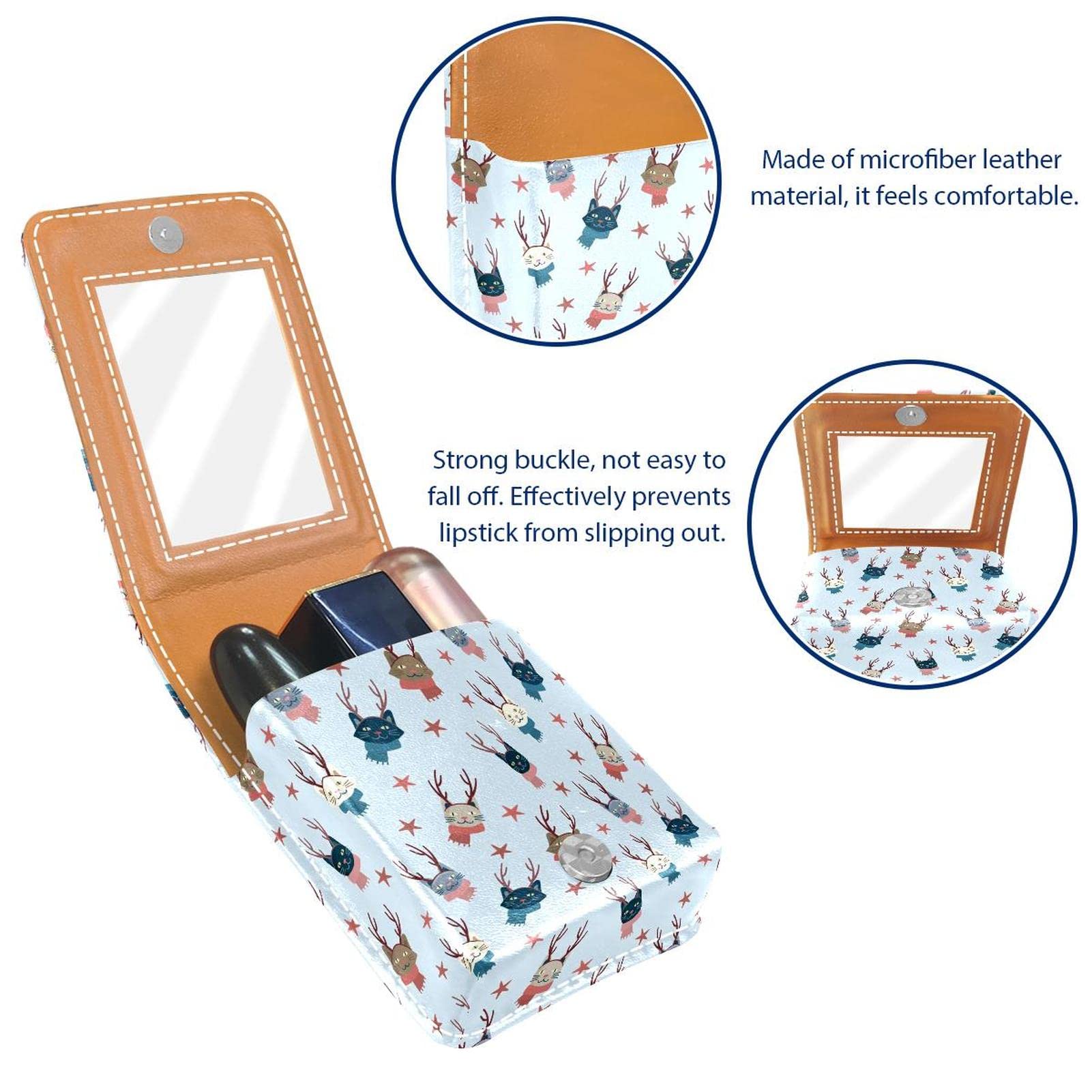 Portable Lipstick Organizer Case with Mirror - Christmas Cats Pattern Makeup Bag for Women, Travel Lip Gloss Holder & Mini Lipstick Storage Box | Perfect for Travel, Daily Use & Gift Giving