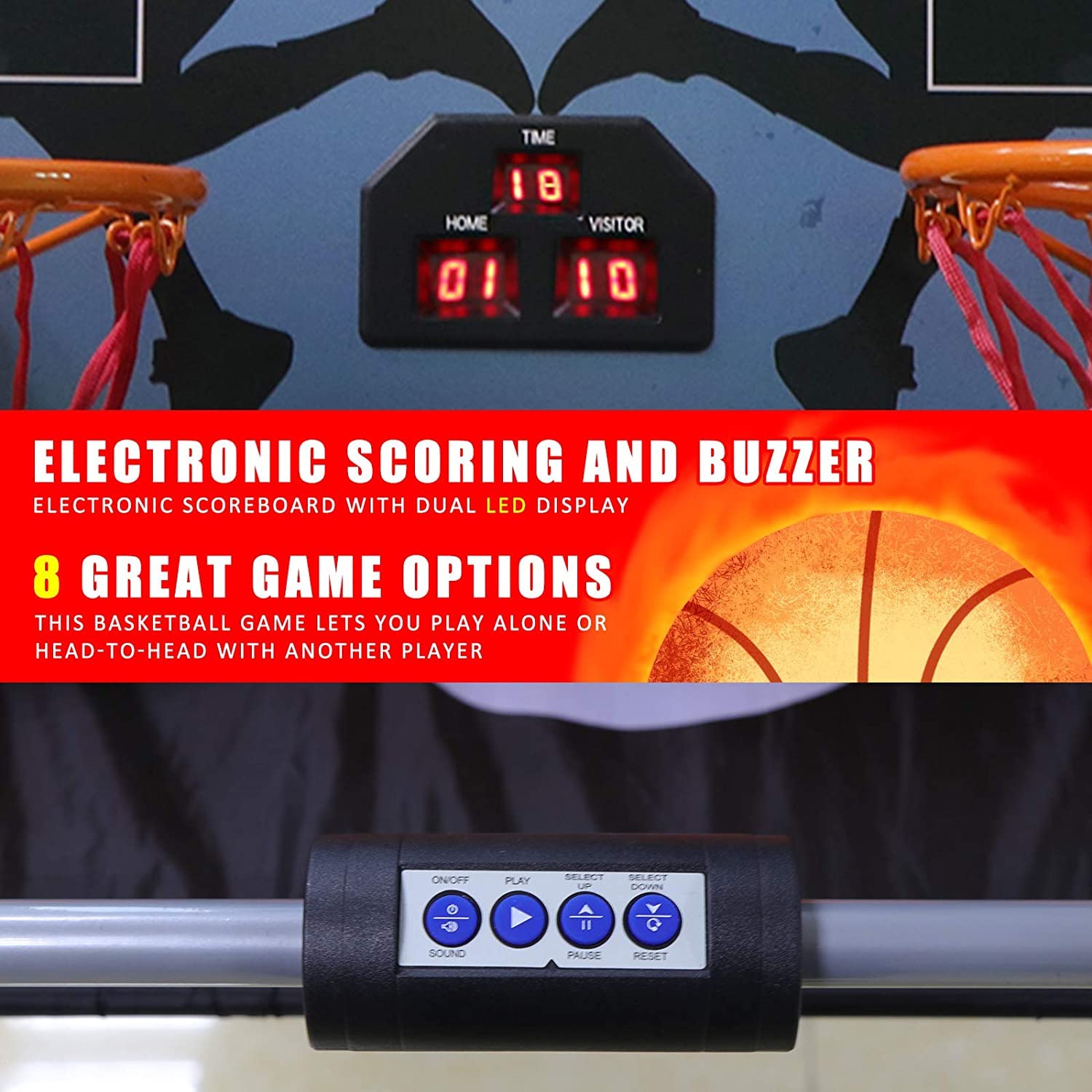 Foldable Electronic Dual Shot Basketball Hoop Arcade Game Machine - Indoor Basketball Game with LED Scoring & 4 Balls for 2 Players - Fun for Kids & Adults - Perfect for Home Entertainment, Game Rooms & Family Gatherings