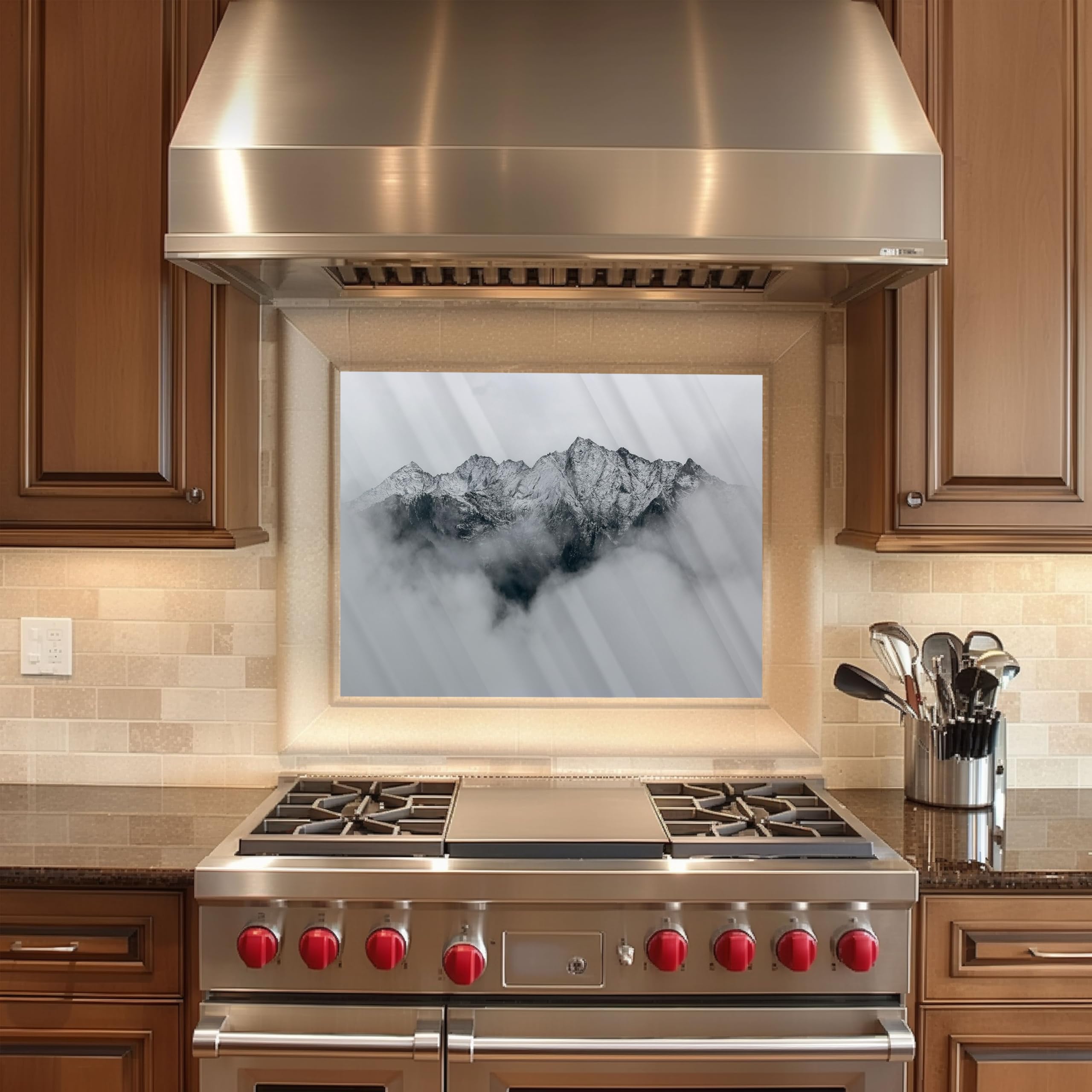 Premium Tempered Glass Kitchen Backsplash - Heat Resistant Stove Backsplash with Peel & Stick Installation | Easy to Clean Splash Guard for Cooking, Baking & Food Prep Areas
