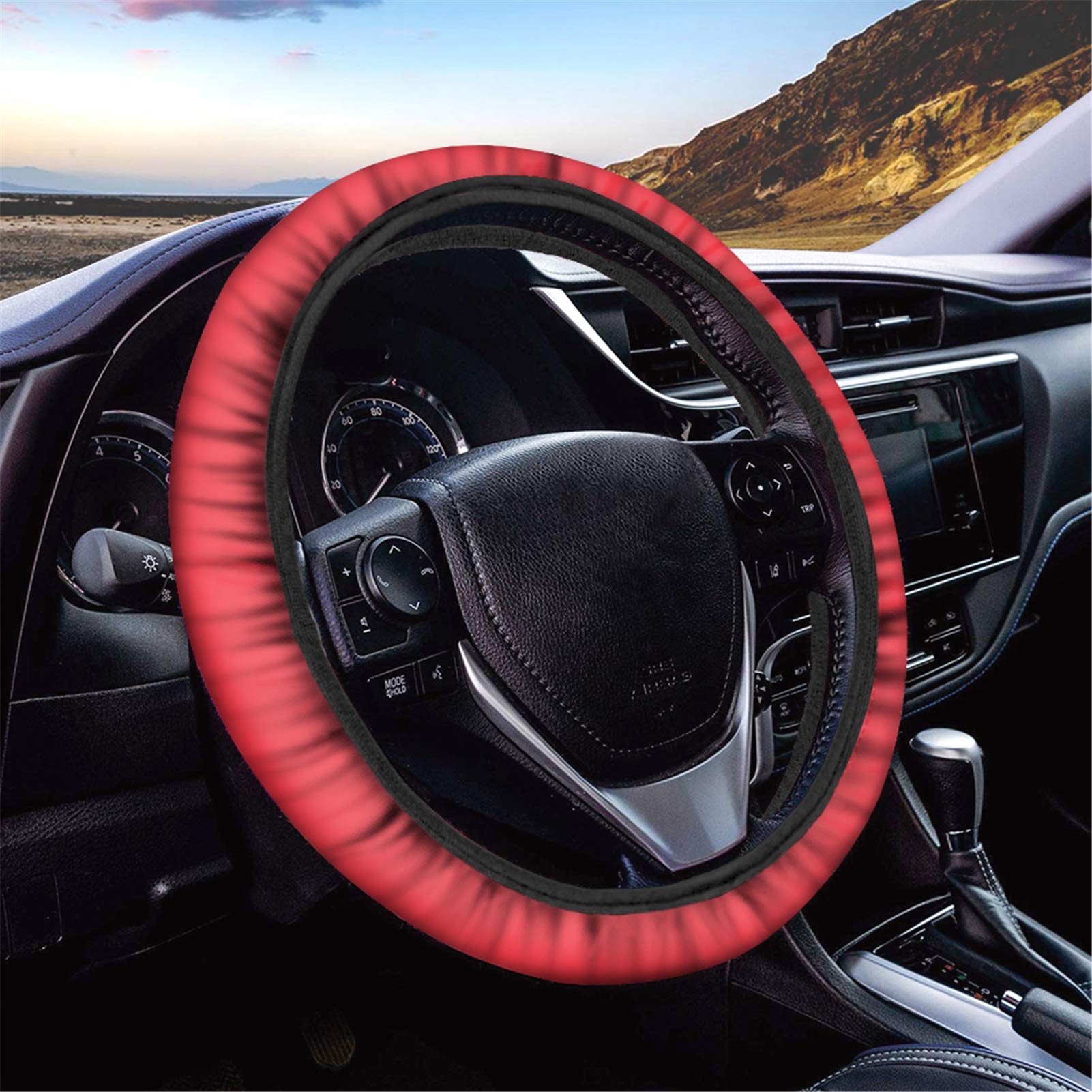 CLOHOMIN Red Anti-Slip Neoprene Steering Wheel Cover - Sweat-Absorbing, Universal Fit for Most 15'' Cars (Pink) | Durable Car Interior Accessory & Steering Wheel Protector for Comfortable Driving