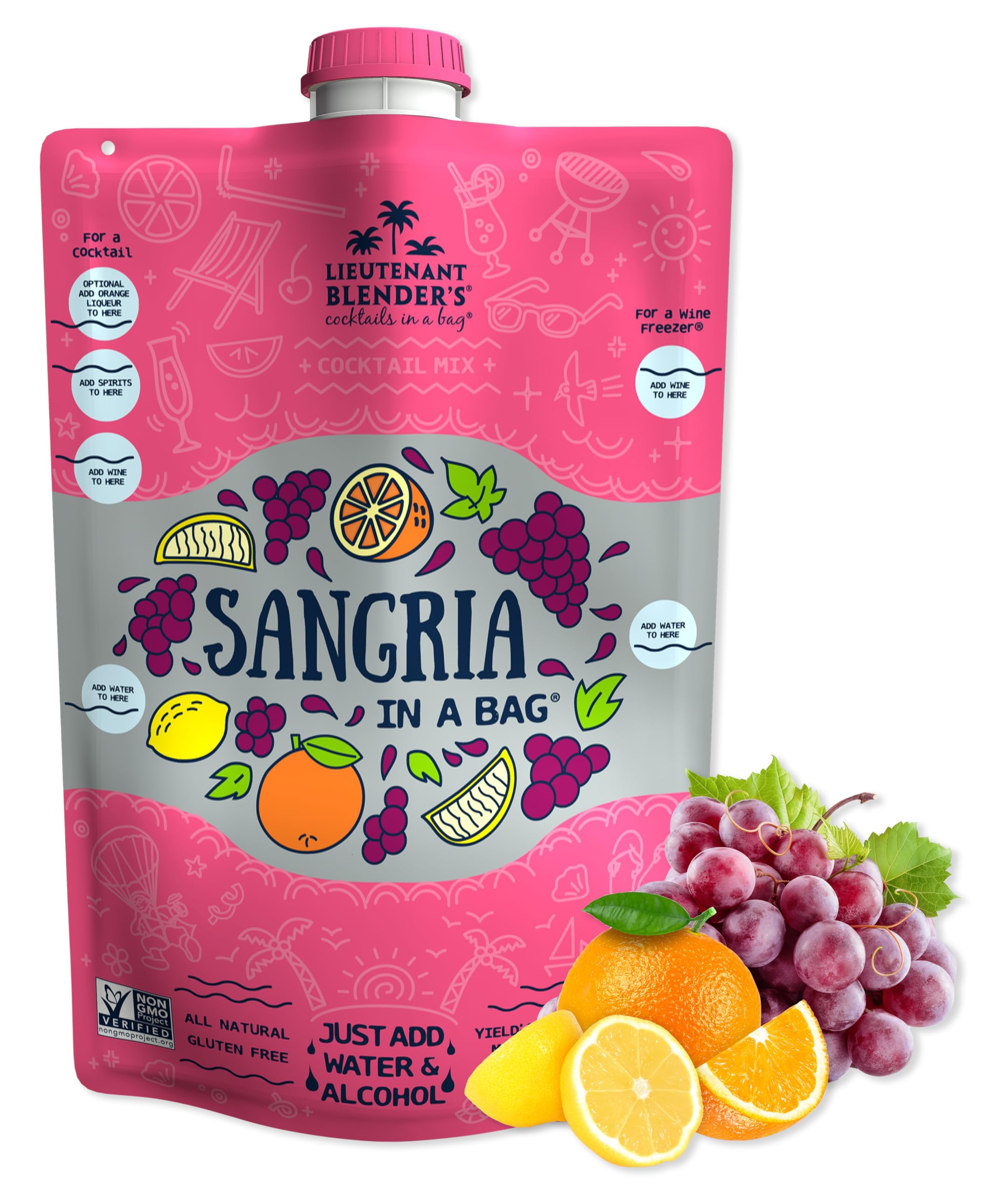 Lt. Blender's Sangria in a Bag – Wine Slushie Mix – Makes 1/2 Gallon Frozen Red Sangria – Non-GMO, Gluten-Free – Mix with Wine, Liquor or Mocktail – Perfect for Parties, BBQs & Summer Gatherings – (Pack of 1)