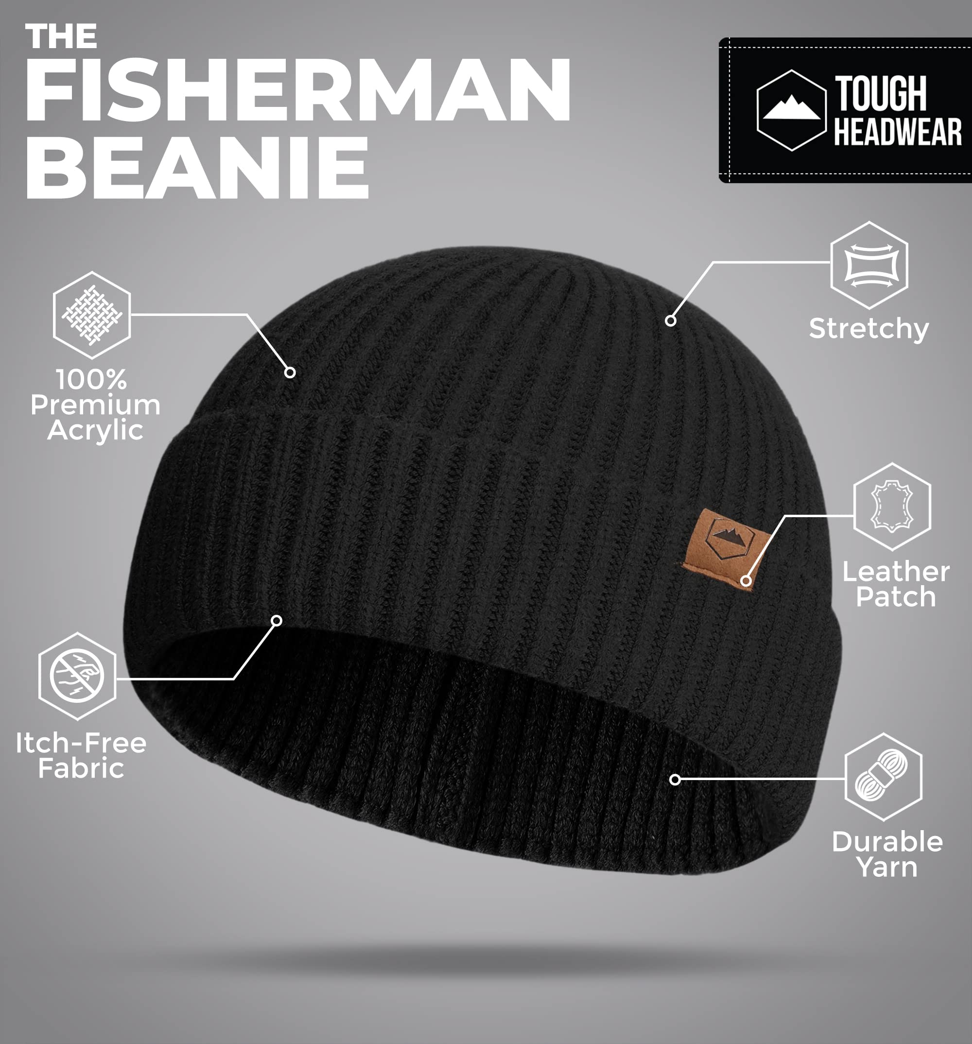 Tough Headwear Daily Knit Beanie - Warm Winter Hats for Men & Women - Cold Weather Knitted Cap for Outdoor Activities, Skiing & Snowboarding