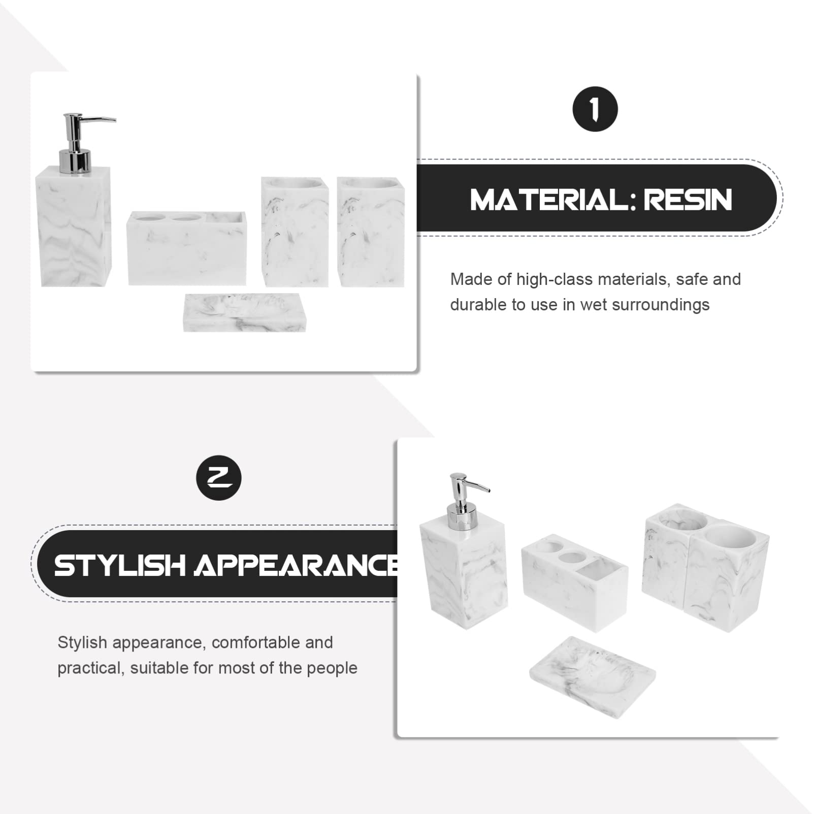 Cabilock 6-Piece Bathroom Toiletry Set - Soap Dispenser, Soap Tray & Vanity Accessories for Countertop Organization - Perfect for Modern Bathrooms, Guest Suites & Spa-Style Decor