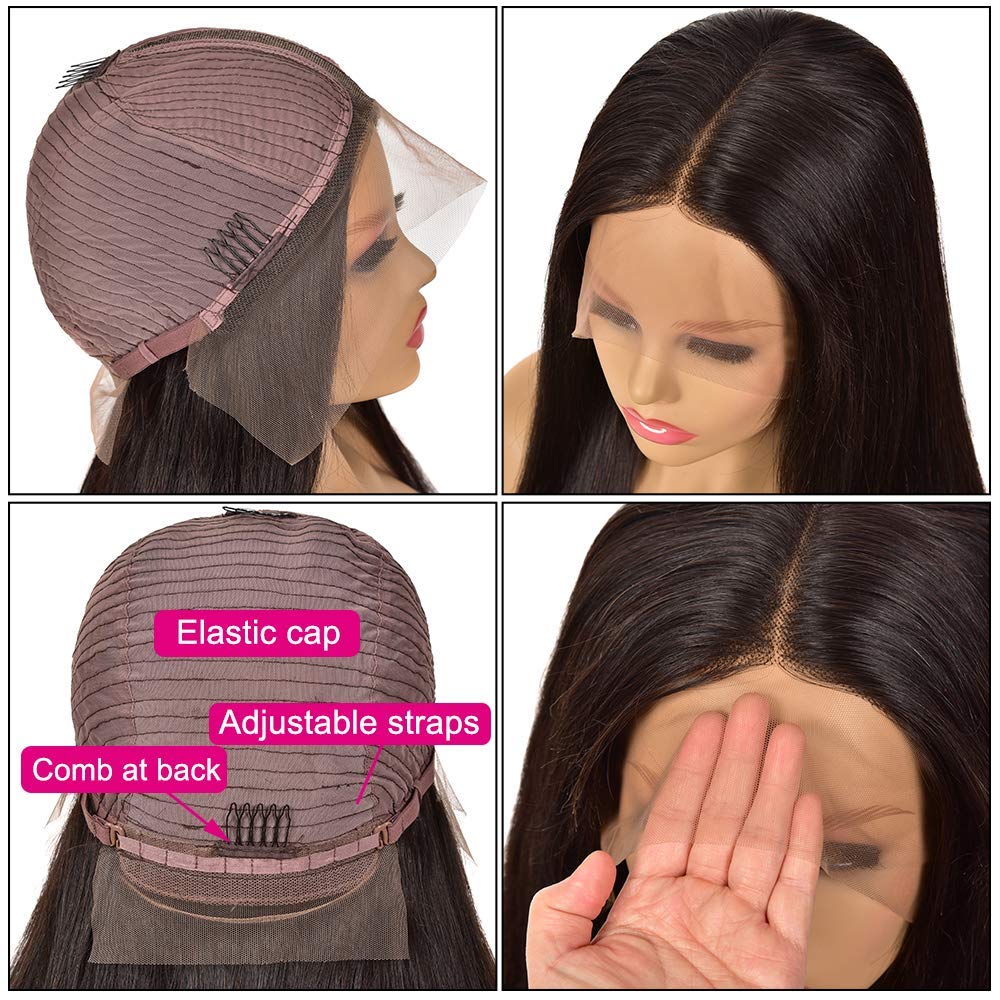 13x6 T-Part Transparent Lace Front Wig | Brazilian Virgin Human Hair Straight Wig | 150% Density Pre-Plucked with Baby Hair | Natural Color 18 Inch | Perfect for Black Women | Everyday Wear, Parties & Special Occasions