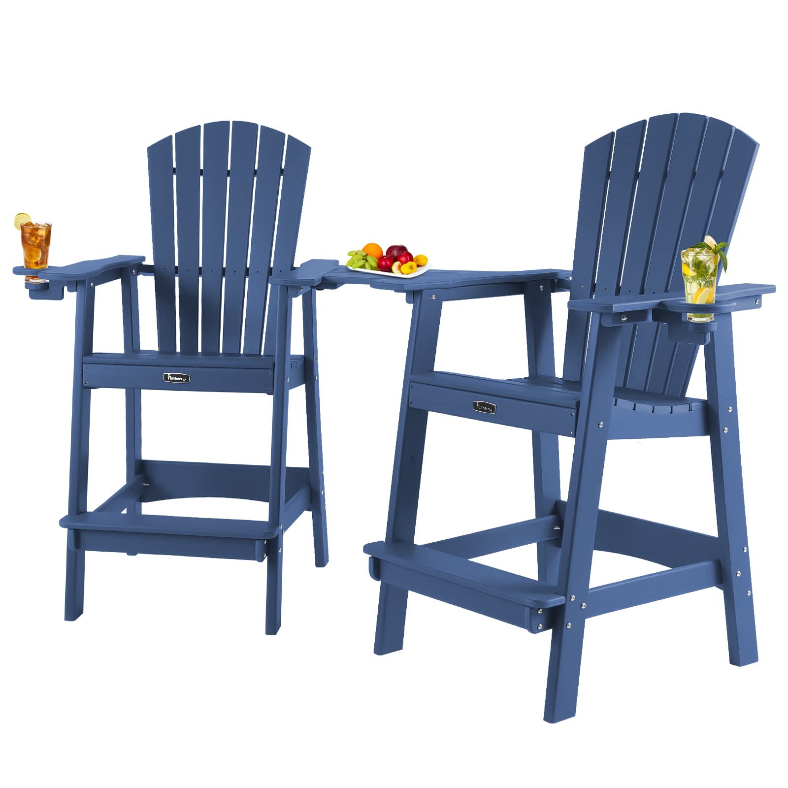 FUNBERRY 2-Piece Tall Adirondack Chair Set with Removable Connecting Table - All-Weather High Top Patio Chairs with Cup Holders - Perfect for Outdoor Relaxation on Balcony, Deck, or Garden