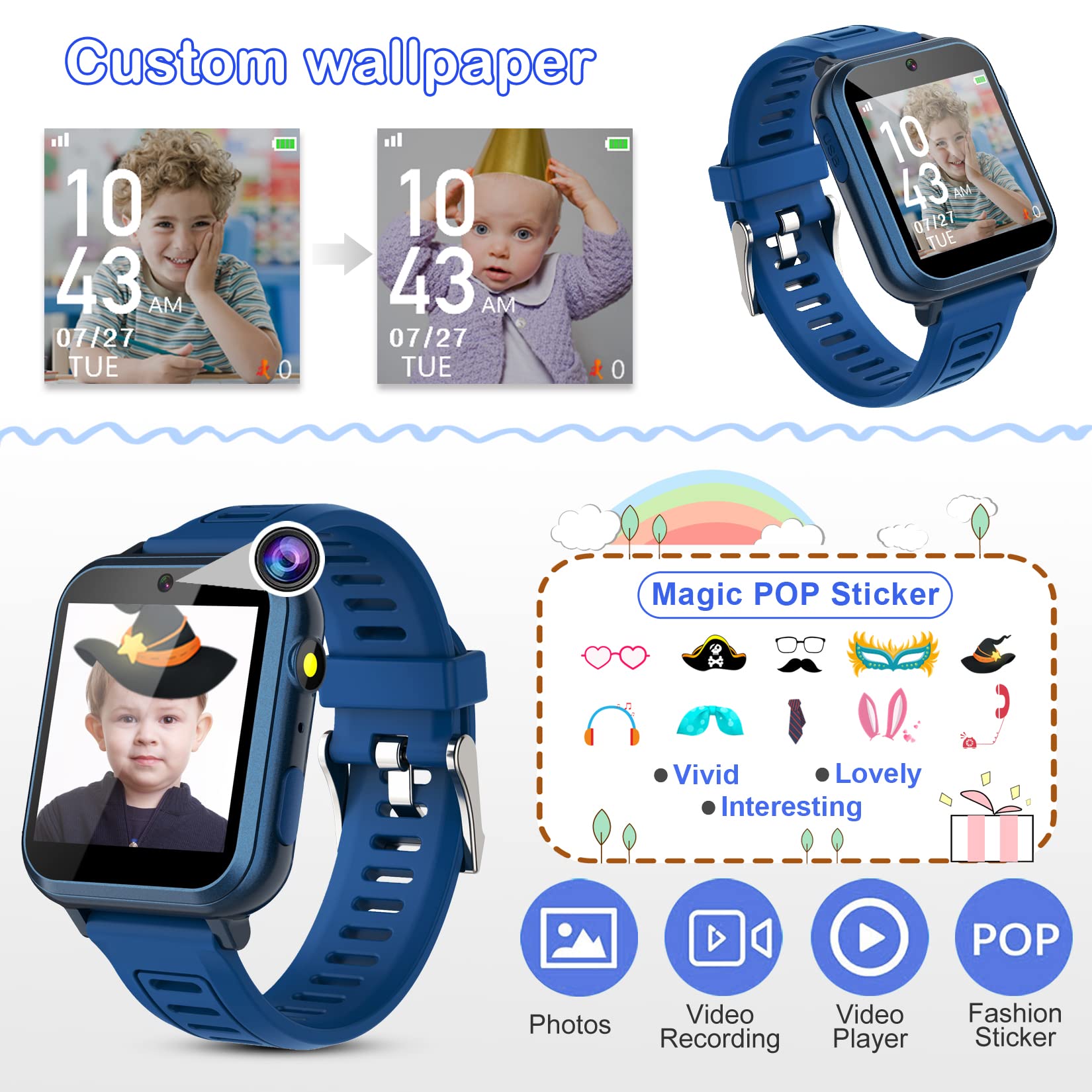 Phyulls Smart Watch for Kids - 24 Fun Games, Alarm Clock, Touchscreen, Calendar, Camera, Music Player, Time Display, Video & Audio Recorder - Perfect Gift for Boys & Girls Ages 3-12 - Ideal for School, Playtime & Outdoor Adventures