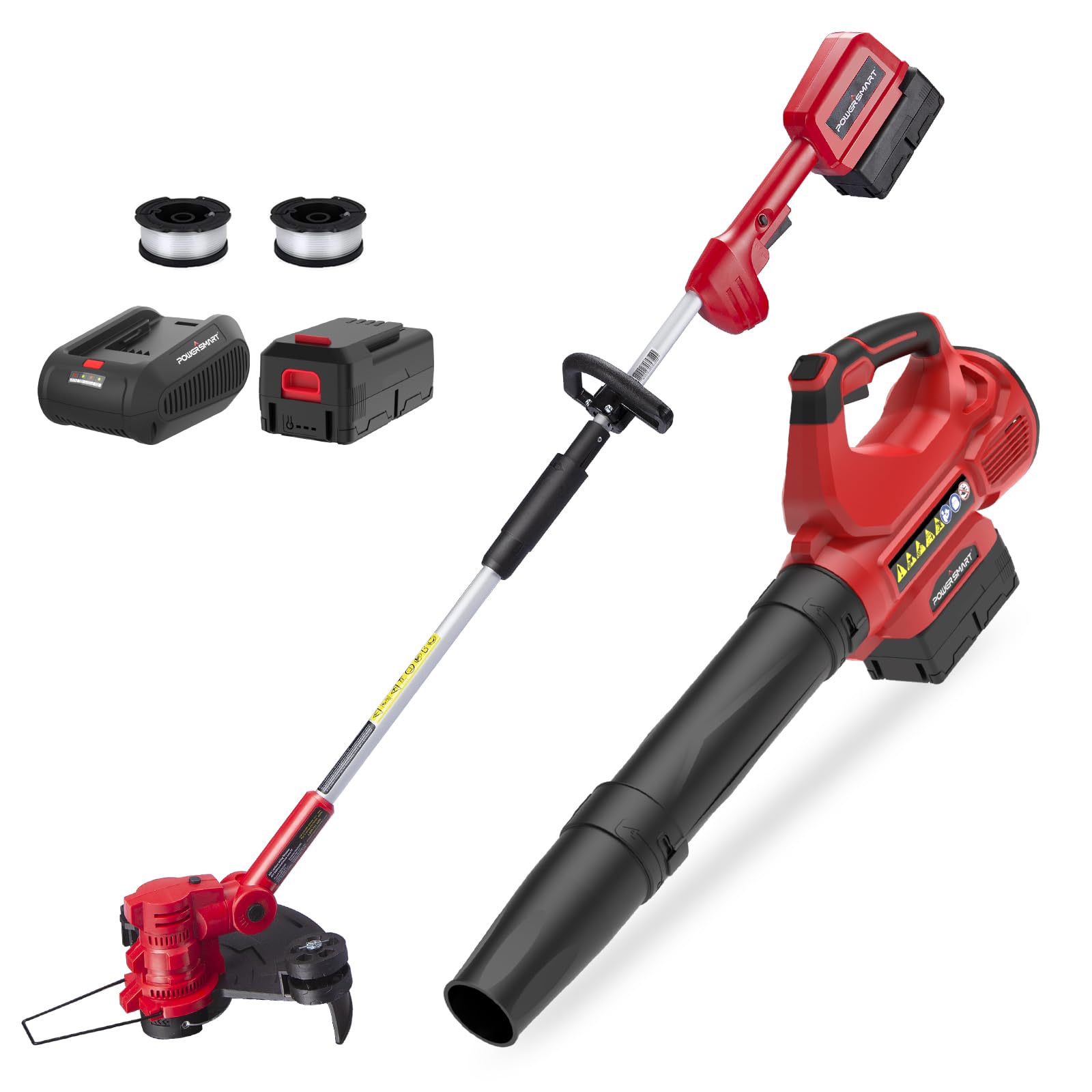 PowerSmart 40V MAX Cordless String Trimmer & Edger 2-in-1 with Leaf Blower Combo Kit - Includes 4.0Ah Battery & Fast Charger (PS76500C) - Perfect for Lawn Care, Yard Maintenance & Landscaping