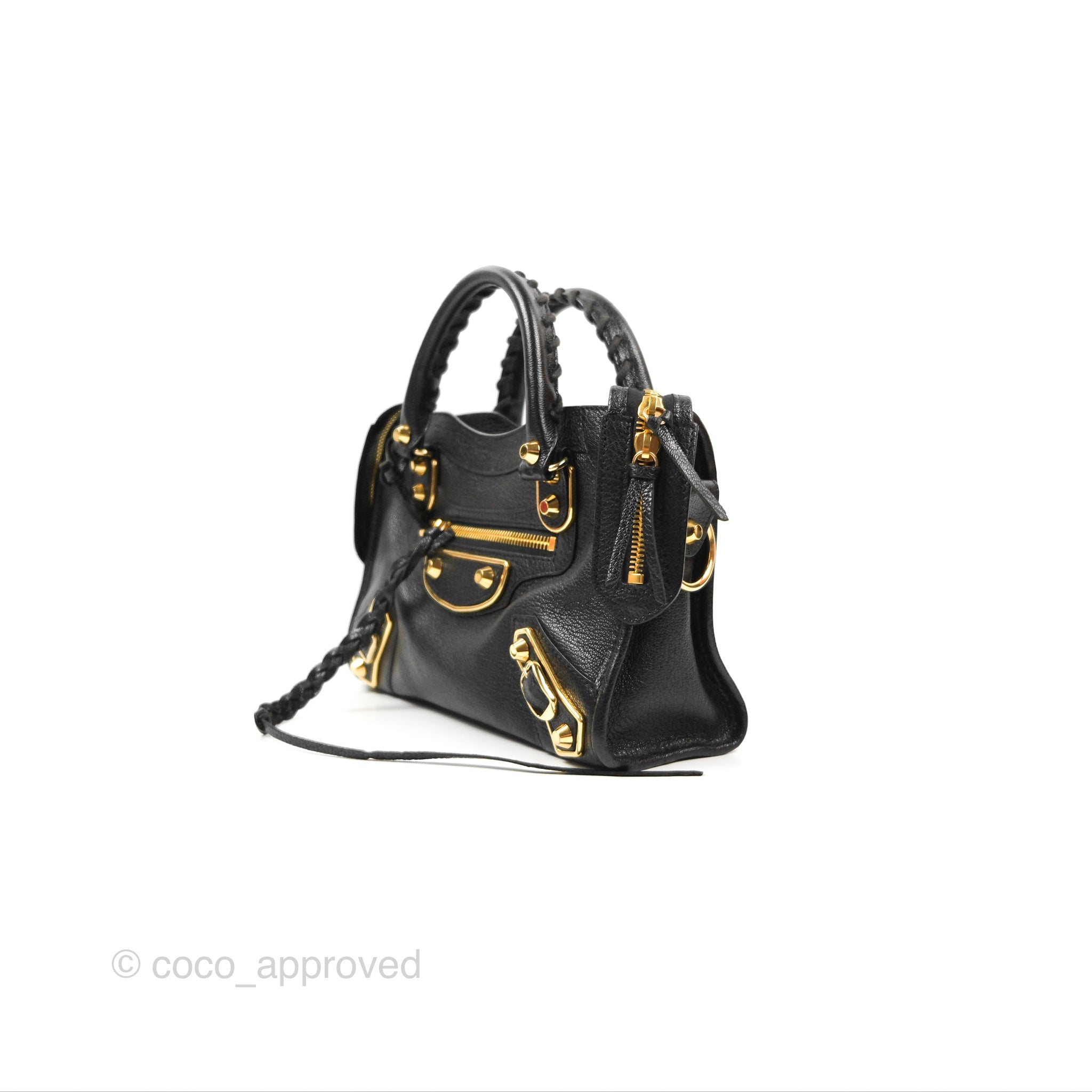Balenciaga Classic Mini City Bag in Black Grained Calfskin with Gold Hardware - Perfect for Everyday Use, Work, and Night Out