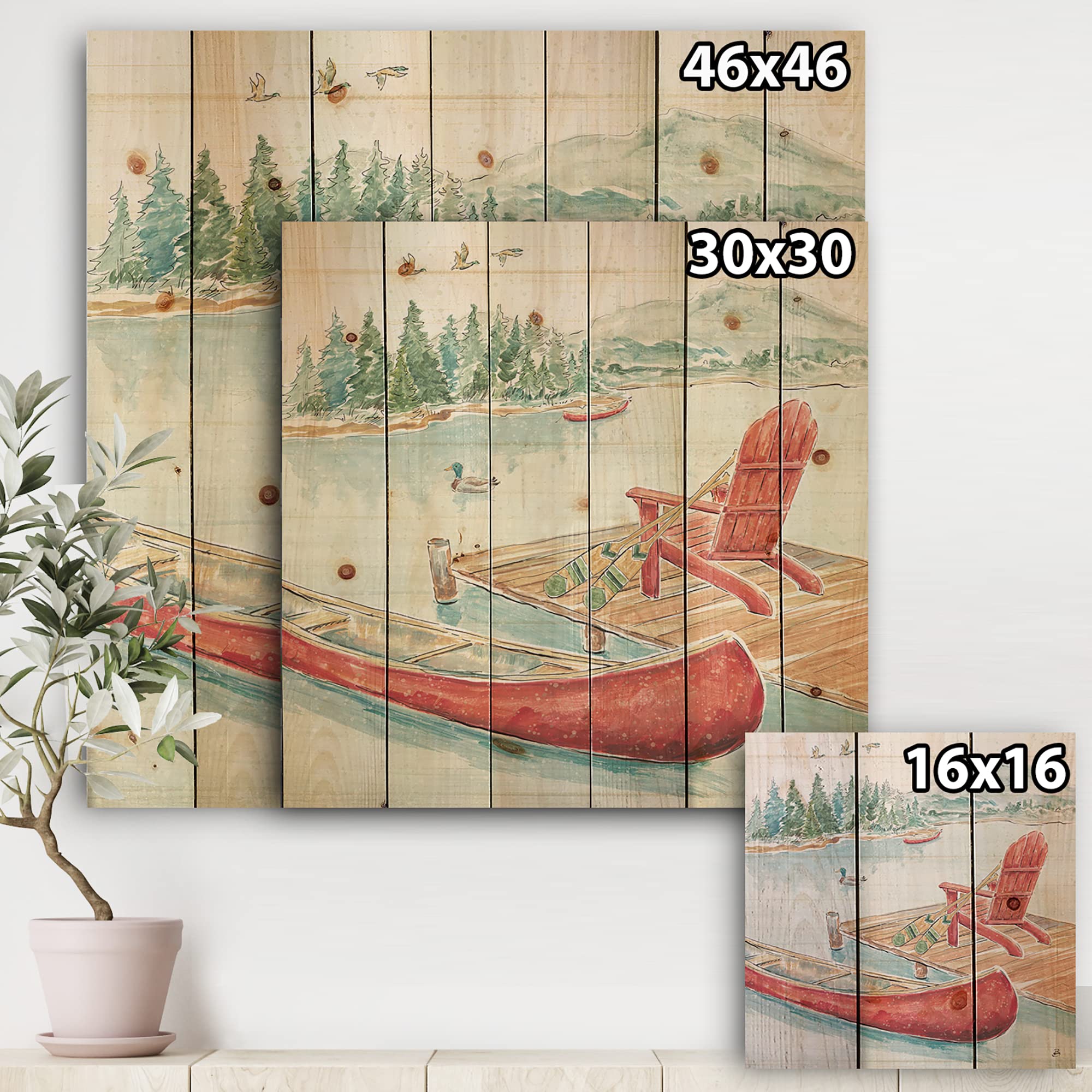 DesignQ Lake Moments IV Lake House Wood Wall Decor - Pink Wood Wall Art, Large Landscape Wood Panels Printed on Natural Pine - Perfect for Living Room, Bedroom & Cabin Decor