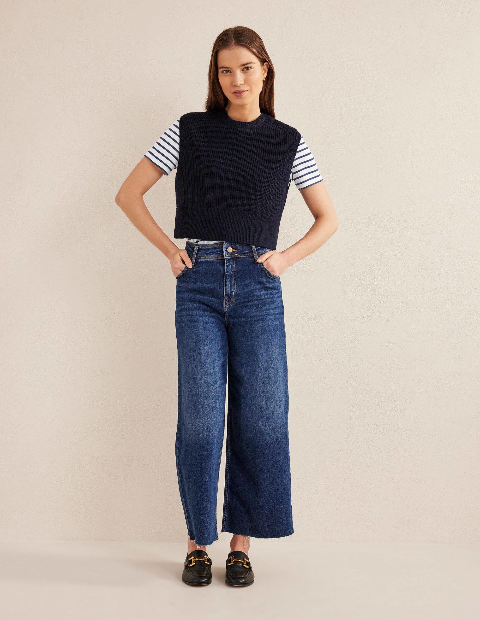 Bea Short Sleeve Breton Stripe Top - Ivory & Navy Striped Cotton T-Shirt for Women | Casual Summer Outfit, Weekend Wear & Beach Vacation Style