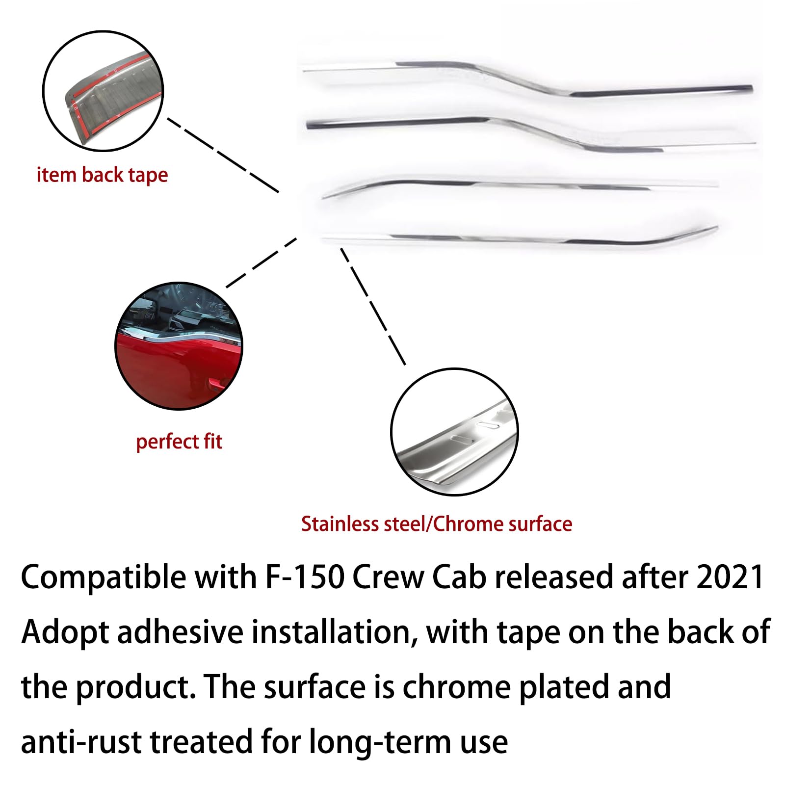 Ford F-150 F150 2023 2024 2025 Chrome Door & Window Edge Trim Guards - Stainless Steel Exterior Protector Covers for Truck Bed & Trunk - Prevent Scratches & Dents While Parking