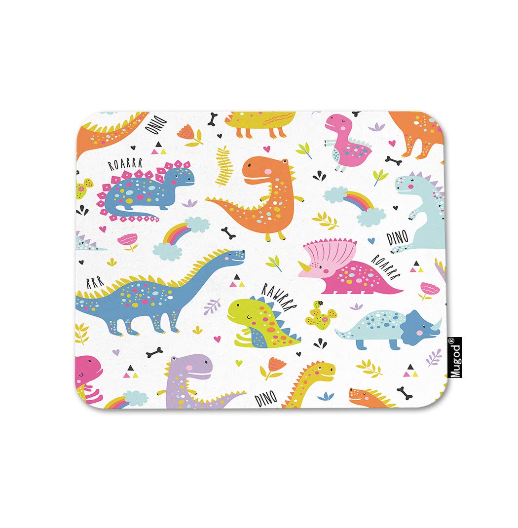 Colorful Dinosaur Mouse Pad - Non-Slip Rubber Base Gaming Mouse Mat for Kids & Adults, Cute Dino Rainbow Flower Cactus Design for Computer, Laptop, PC Desk (9.5x7.9 Inch) - Perfect for Office, Home & School Use