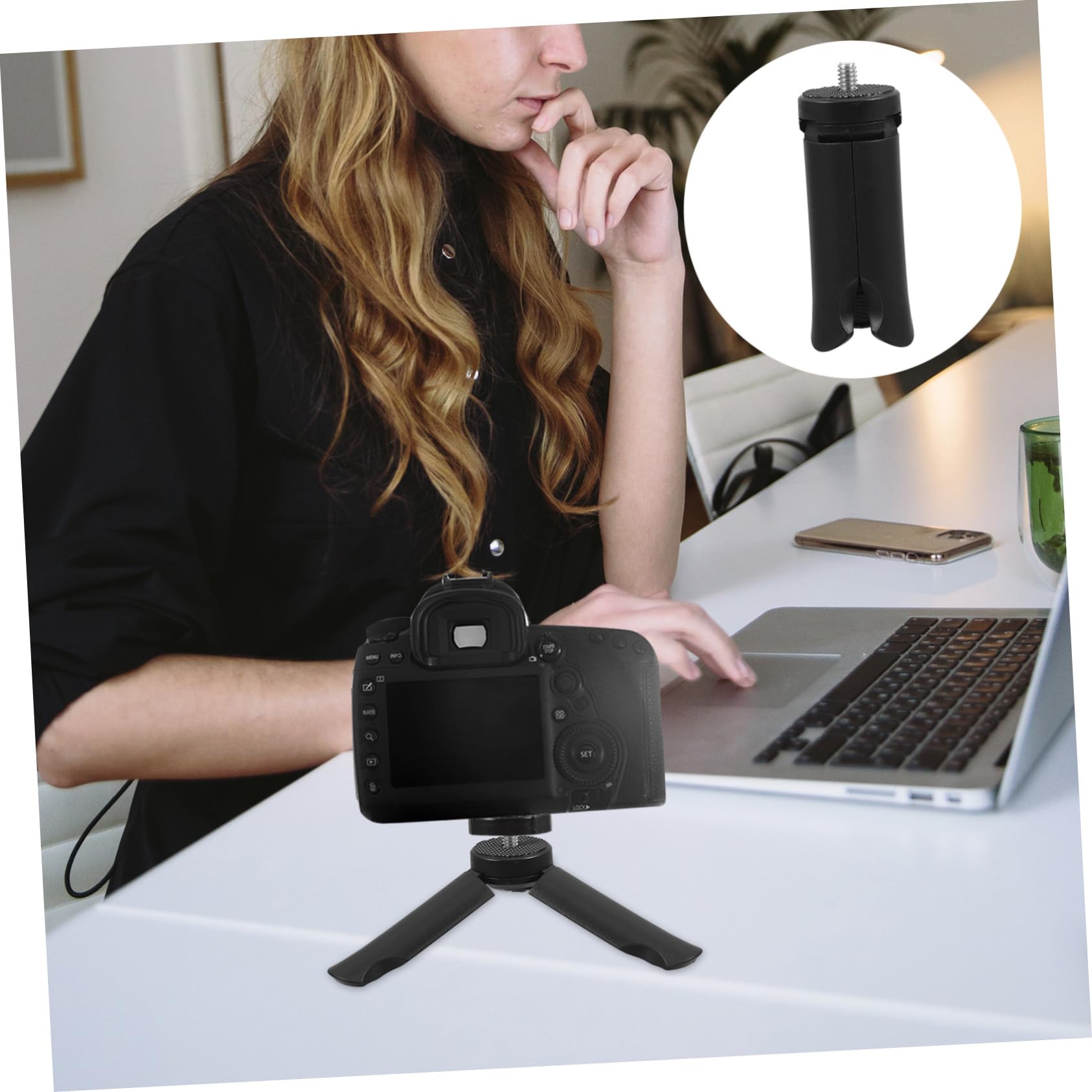 HOMSFOU 5-Piece Portable Tripod Kit - Camera Tripod Head, Mount Adapter, Desk Mount & Head Mount for DSLR, Mirrorless Cameras - Perfect for Vlogging, Photography & Video Shooting
