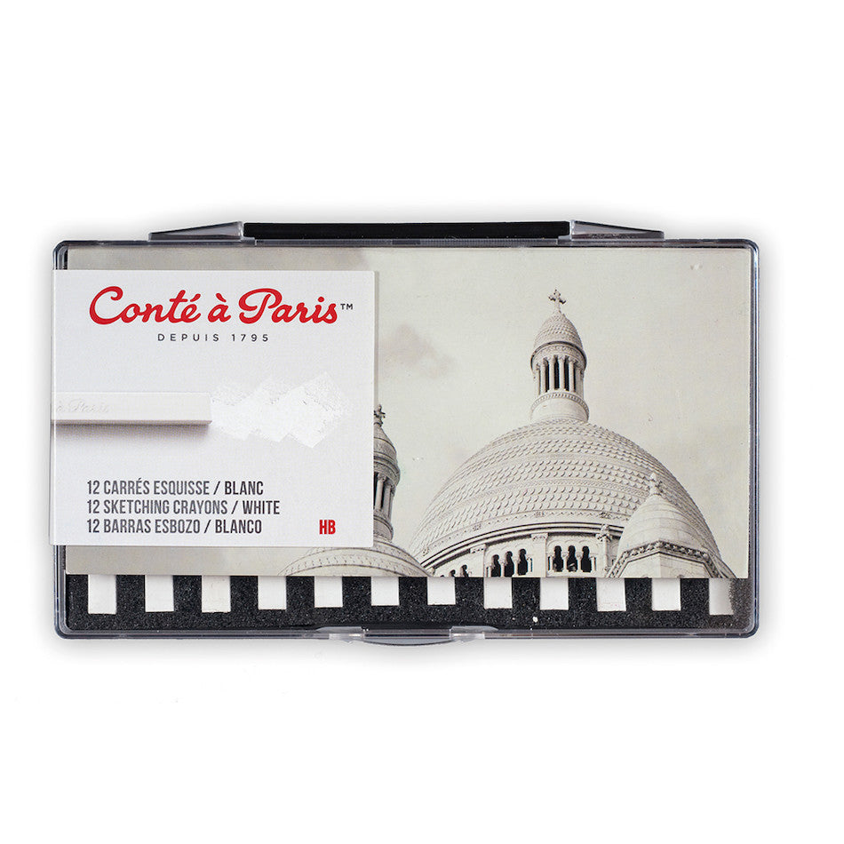 Conté à Paris Carre Sketching Crayons White HB Set - 12 Pack Professional Drawing Pencils for Artists, Sketching & Shading | Perfect for Art Classes, Studio Work & Outdoor Sketching