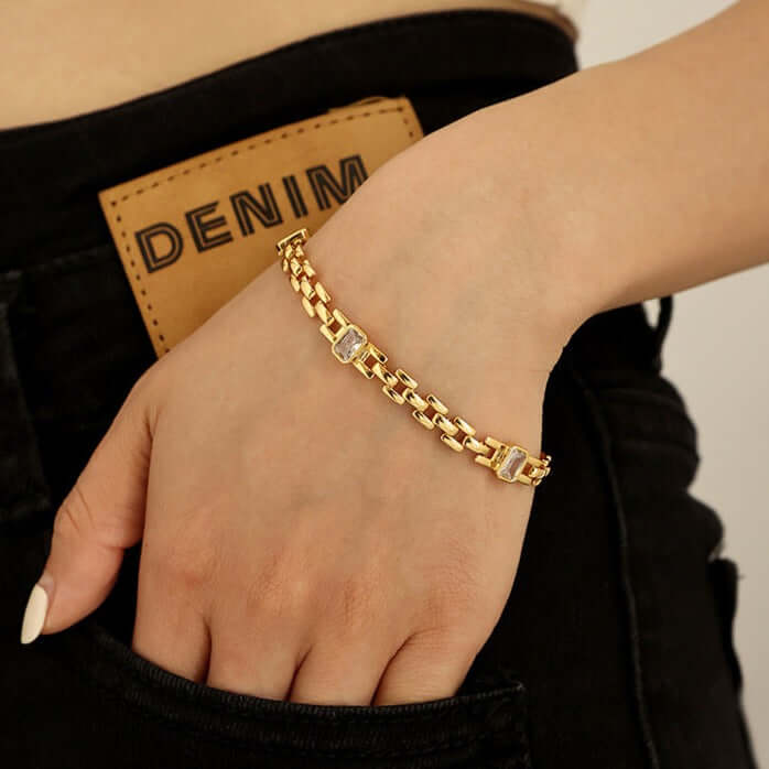18K Gold CZ Watchband Chain Bracelet for Women - Luxury Adjustable Wristband for Watches | QT2203 | Perfect for Parties, Weddings & Everyday Wear