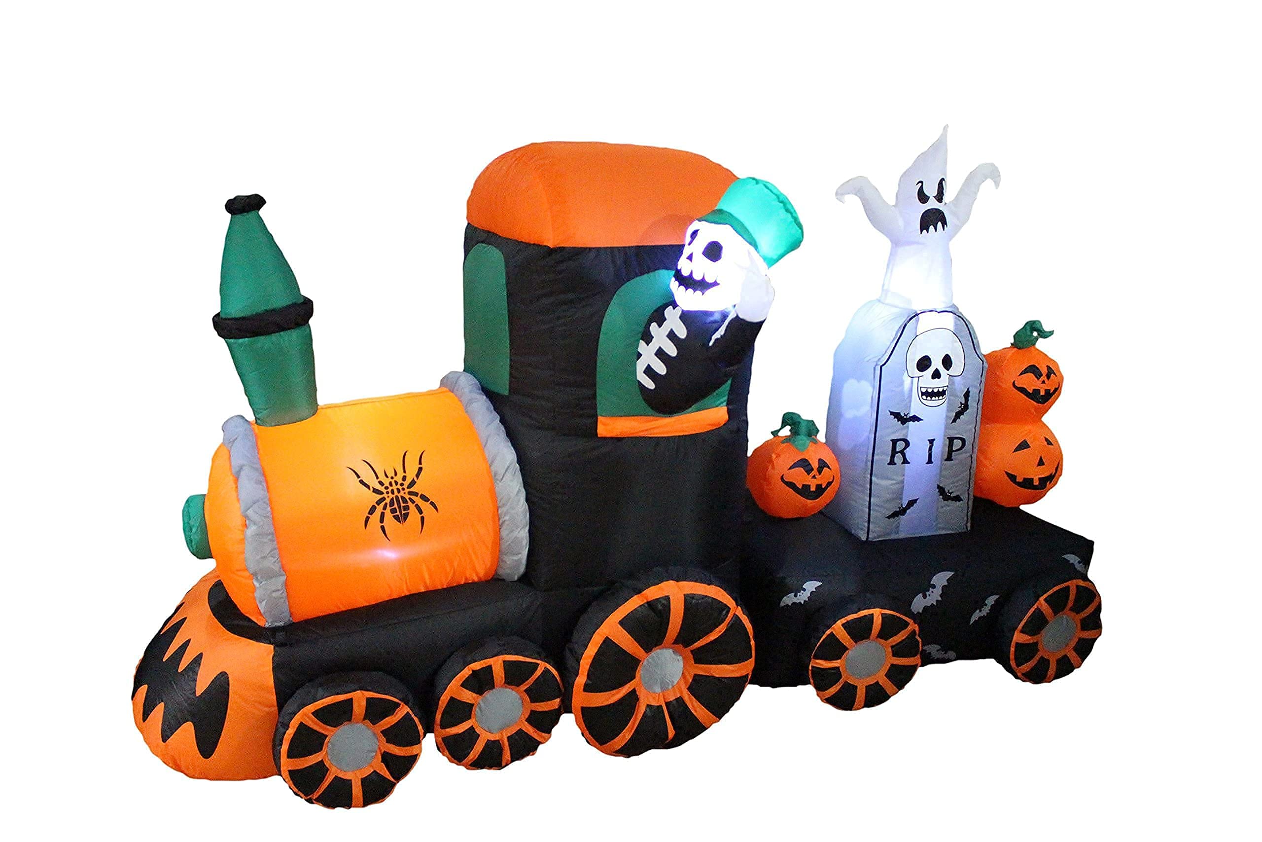 Halloween Party Decorations Bundle - 6ft Tall Inflatable Monster Hand with Eyeball & 7ft Long LED Skeleton Train with Tombstone Ghost Pumpkins | Spooky Yard Decor for Halloween Night, Haunted House Parties & Trick-or-Treat Displays