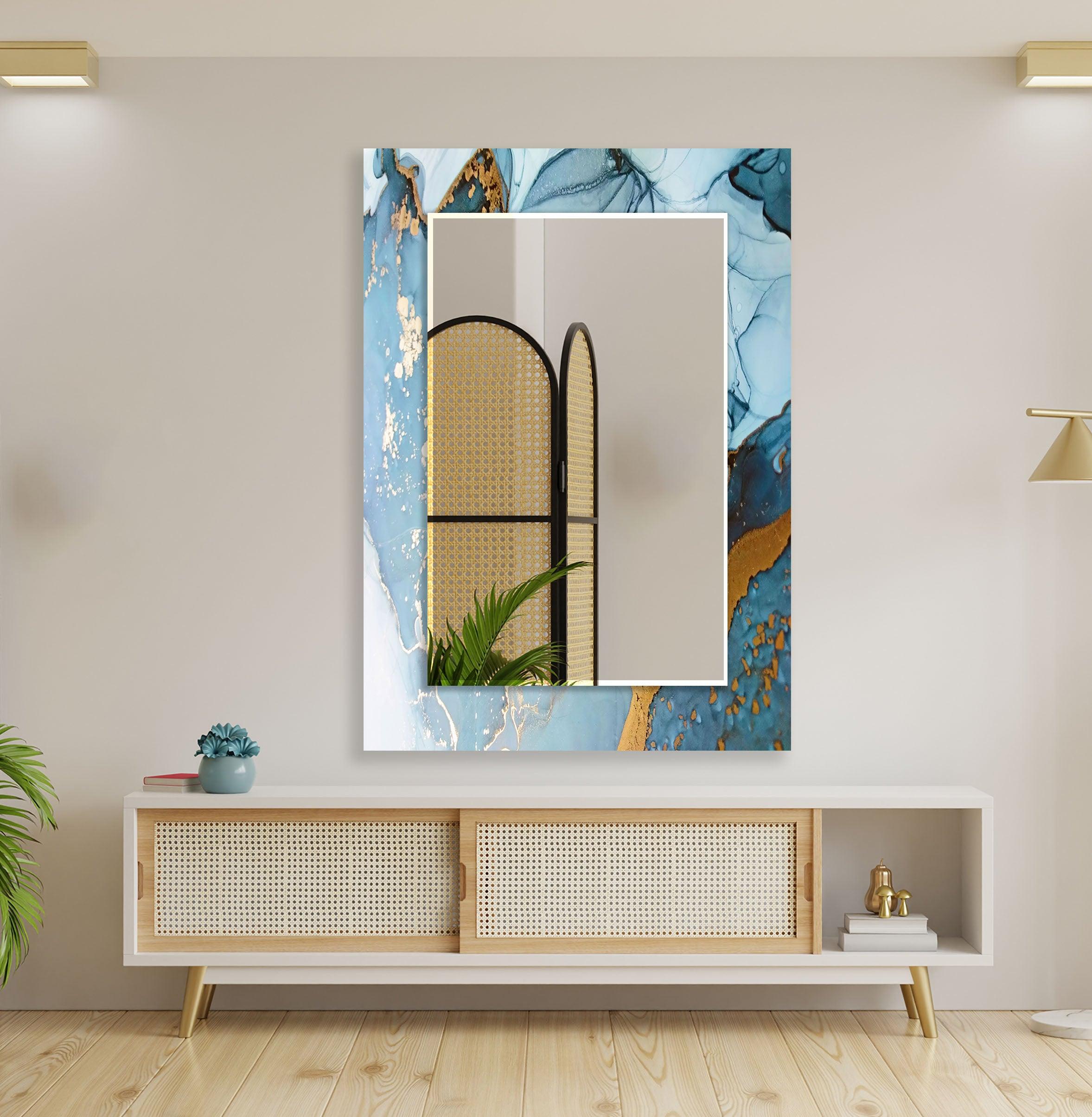 Elegant Blue and Gold Wall Mirror - Decorative Home Accent for Living Room, Bedroom & Entryway