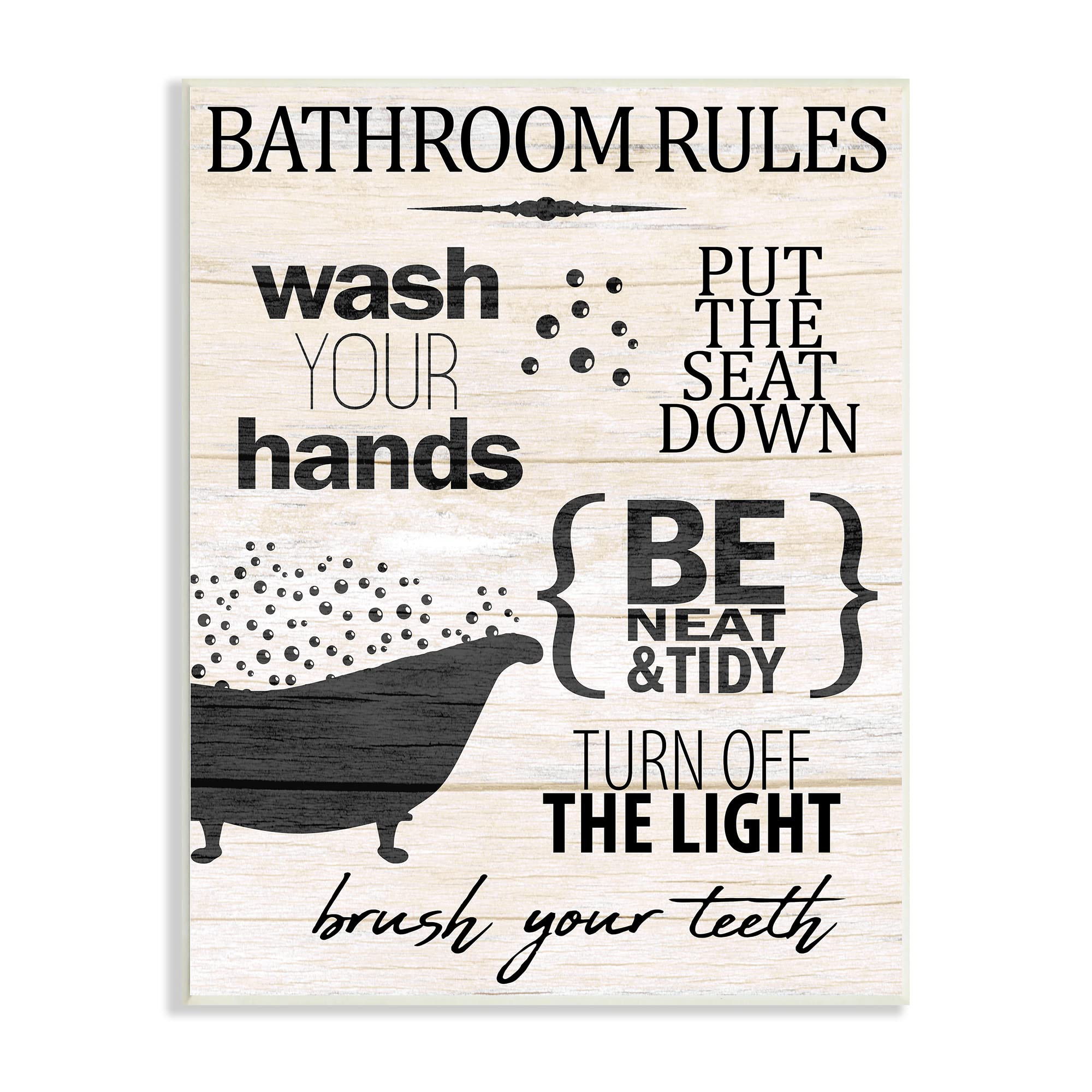Stupell Industries Rustic Bathroom Rules Sign - Wash Hands Typography Wall Art by Kim Allen | Farmhouse Bathroom Decor for Home, Office & Restrooms