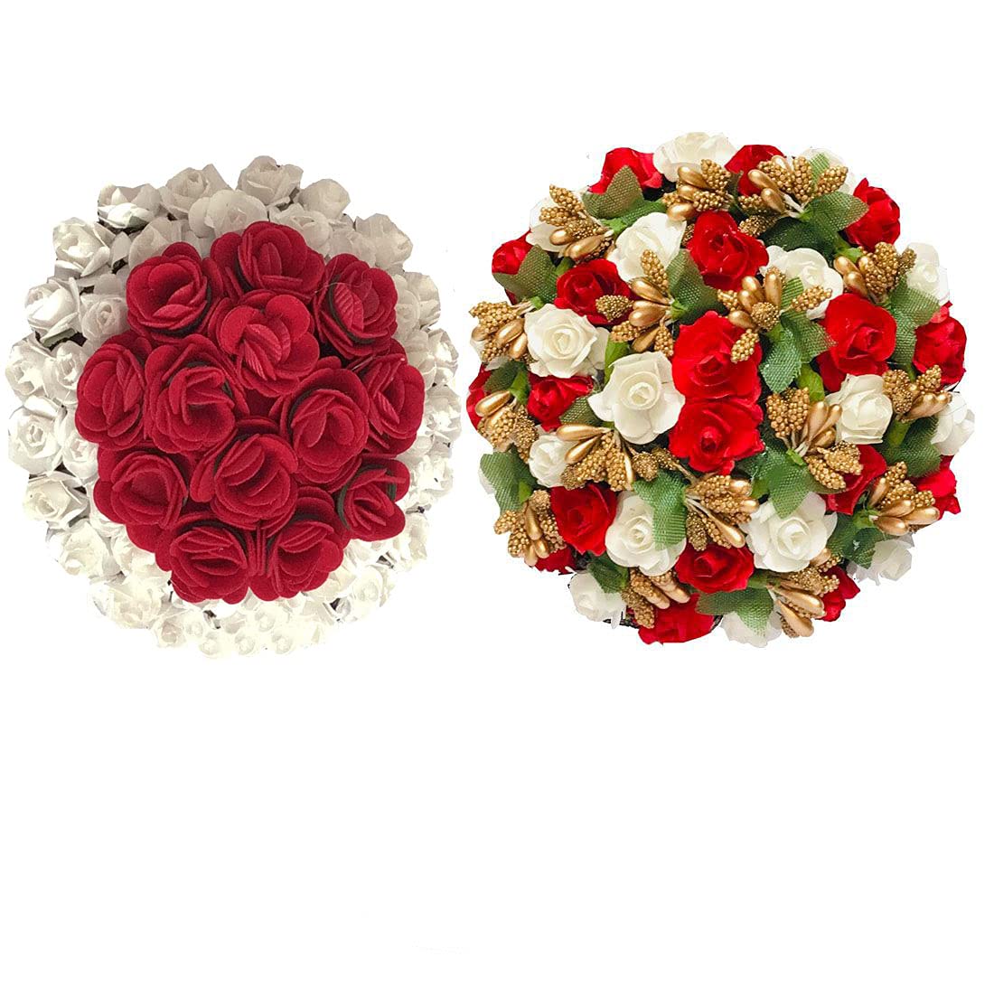 GuruEmbellish Floral Gajra Bun Maker - Bridal Hair Accessories for Women (Pack of 2, Red & White) - Perfect for Weddings, Parties & Special Occasions