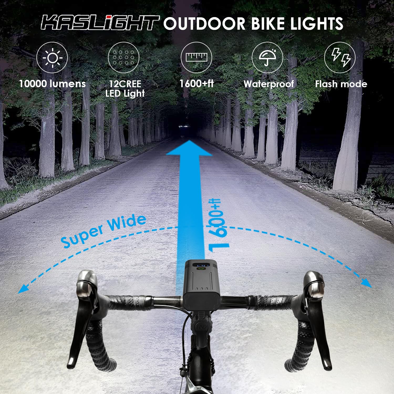 10000 Lumen Rechargeable LED Bike Headlight & Taillight Set - High/Low Beam for Night Riding, Waterproof Bicycle Lights Front and Back - Perfect for Commuting, Mountain Biking & Road Cycling Safety