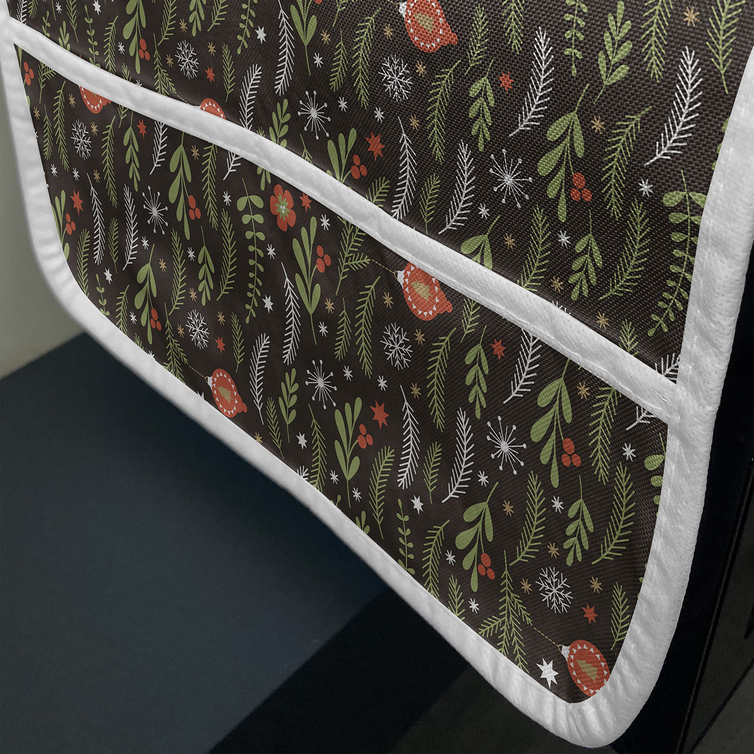 Ambesonne Christmas Microwave Cover - Waterproof Holiday Floral Design with Mistletoe & Pine Branches, 36