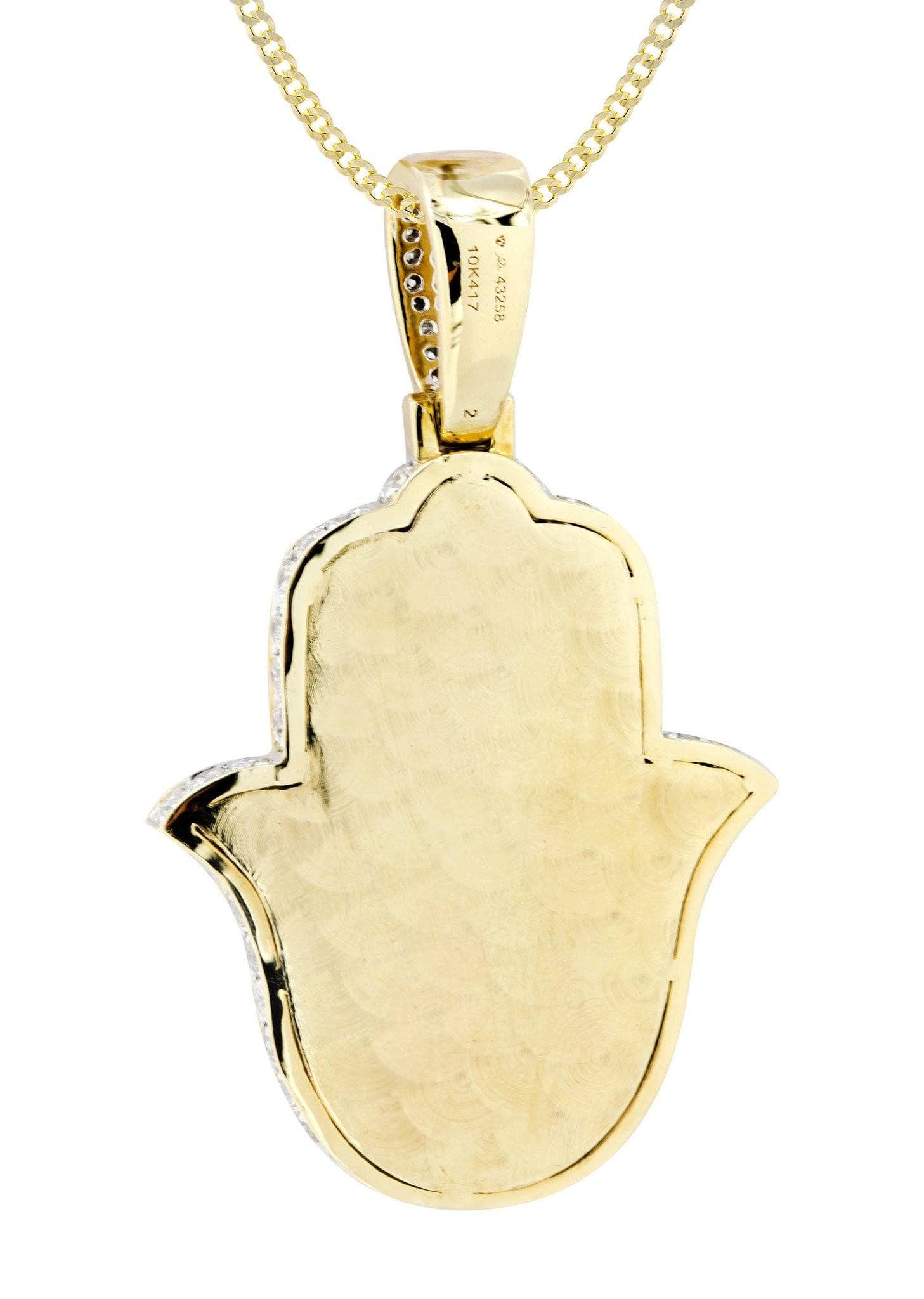 10K Yellow Gold Hamsa Diamond Necklace - 5.26 Carats Genuine Diamond Pendant for Women | Perfect for Everyday Wear, Gift Giving & Spiritual Protection