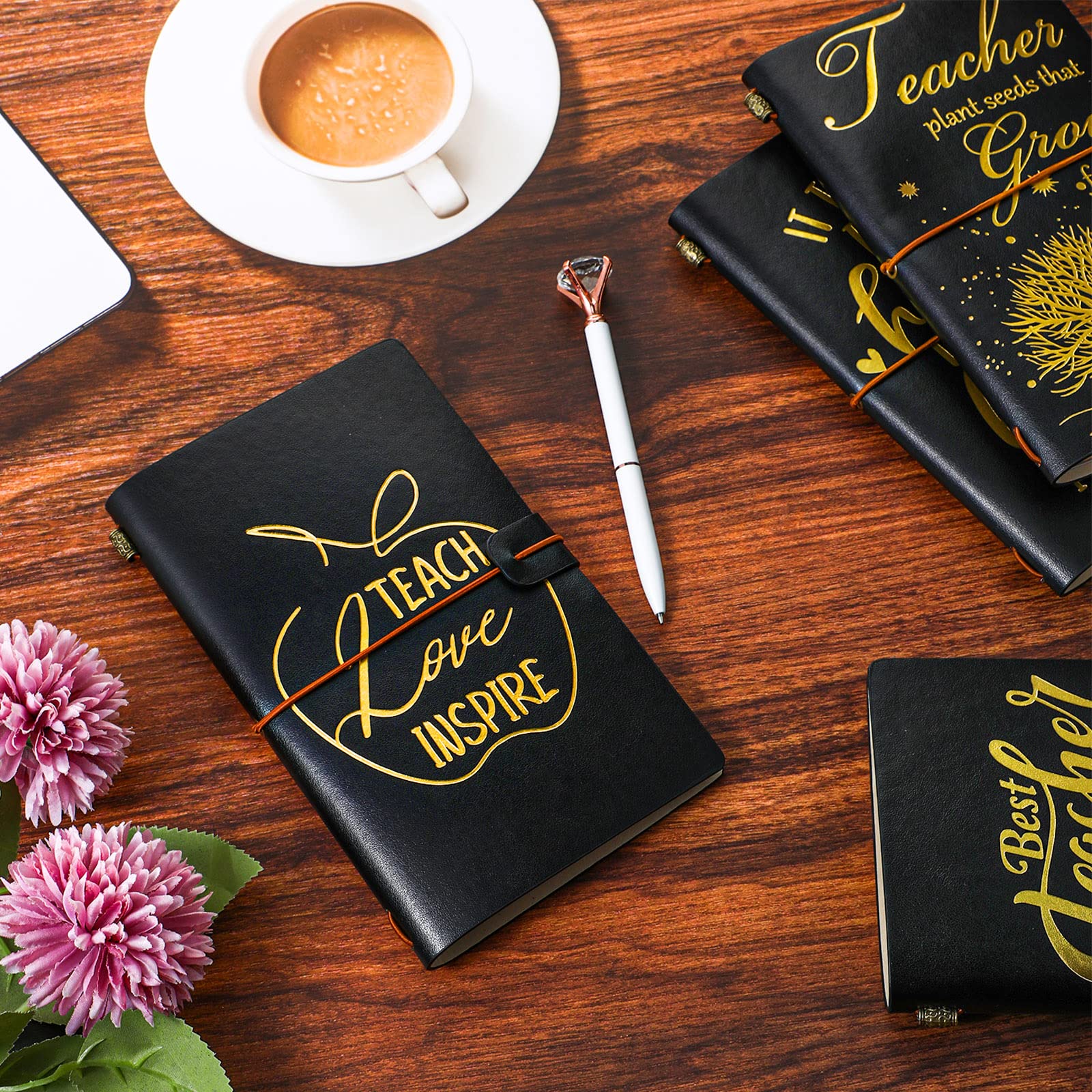 Spakon Leather Journal for Teachers - 4 Pack Retro Notebook, 4.72x7.87 Inch - Perfect Teacher Appreciation Gift & Classroom Writing
