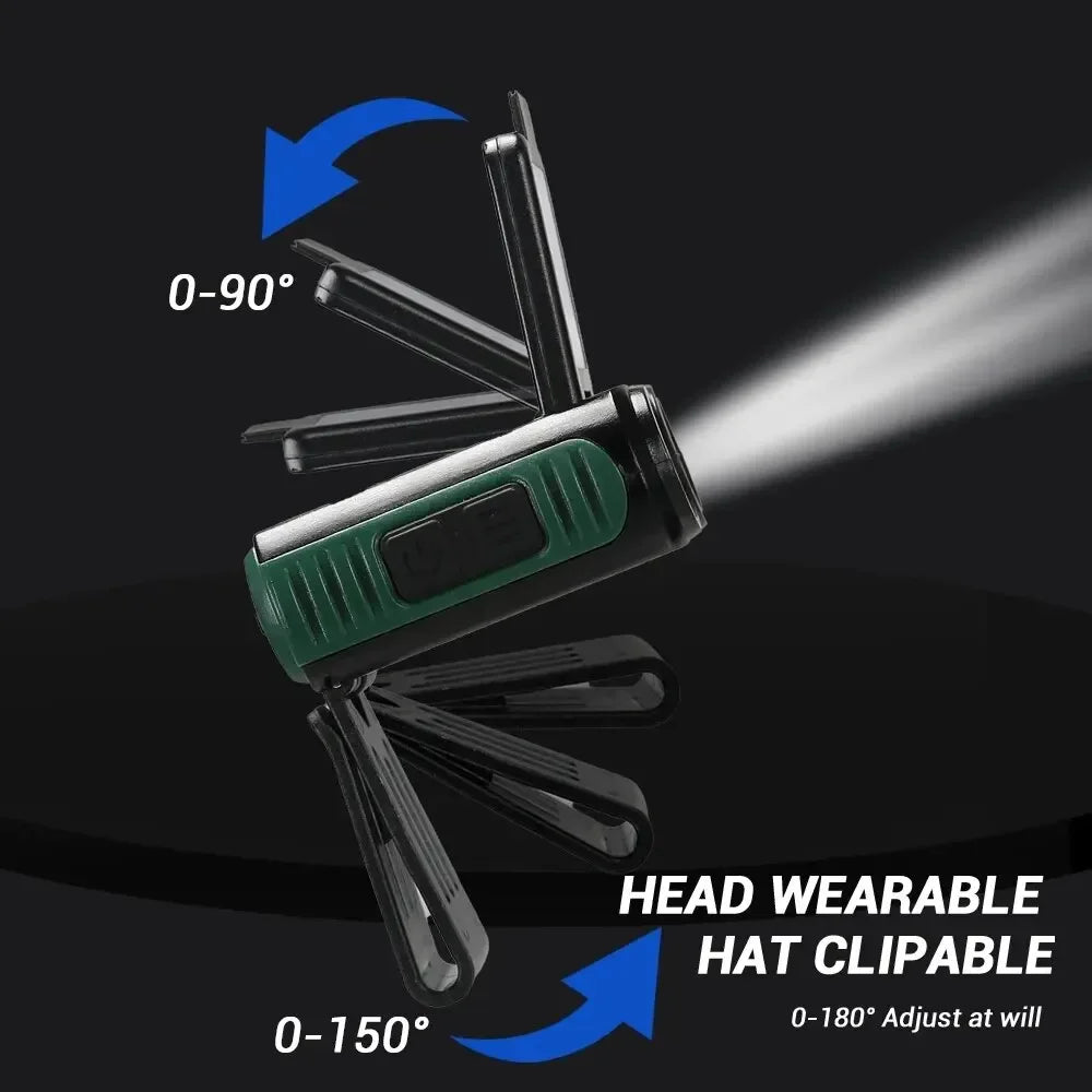 USB Rechargeable COB LED Headlamp - Adjustable Head Flashlight with Built-in Battery for Fishing, Camping, Hiking & Outdoor Activities | Hands-Free Lighting for Night Work, Running & Emergency Use