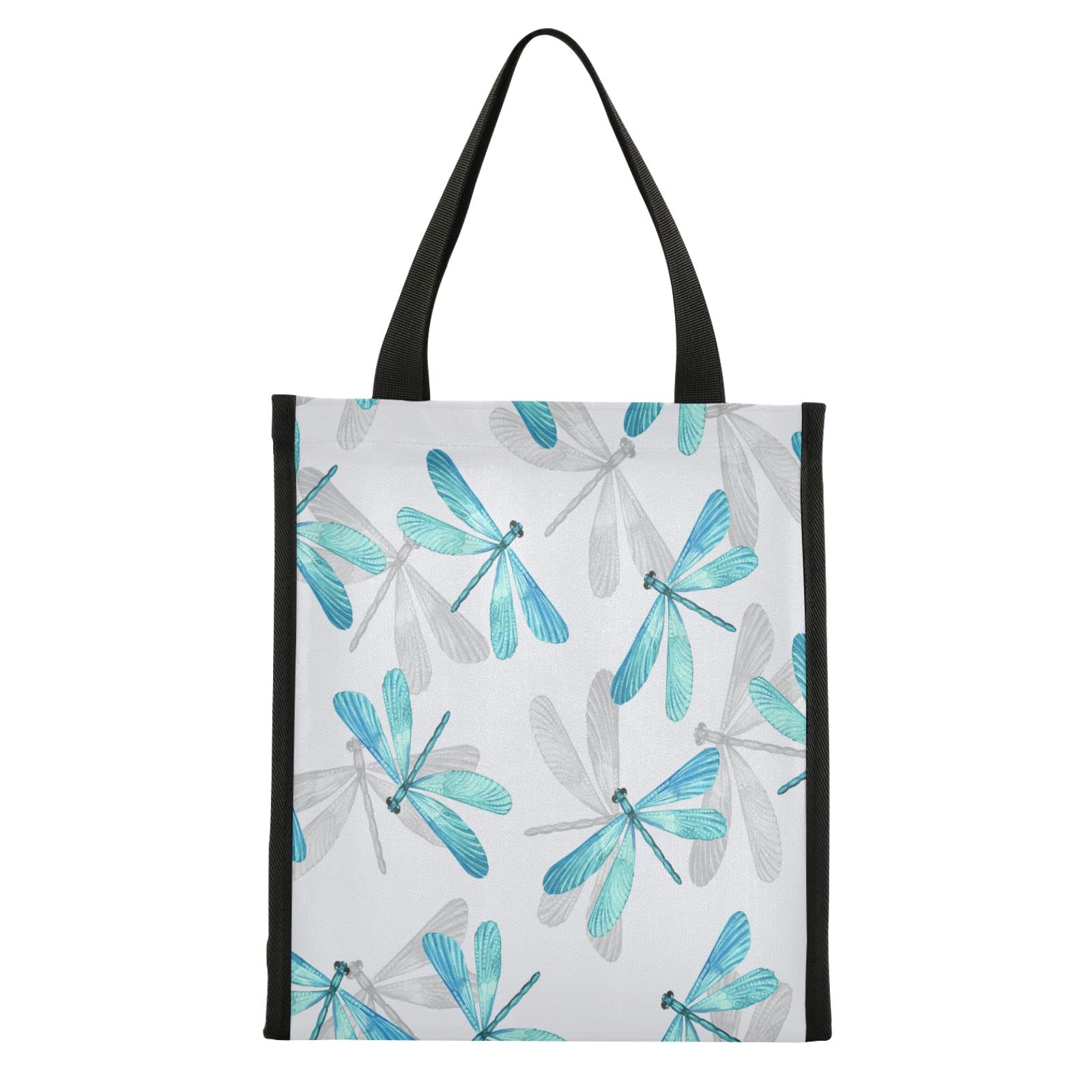 ALAZA Turquoise Gray Dragonflies Reusable Lunch Bag - Insulated Water Resistant Tote for Women & Men | Leakproof Lunch Box for School, Work, Picnic, Beach & Travel | Perfect for Adults, Teens & Kids